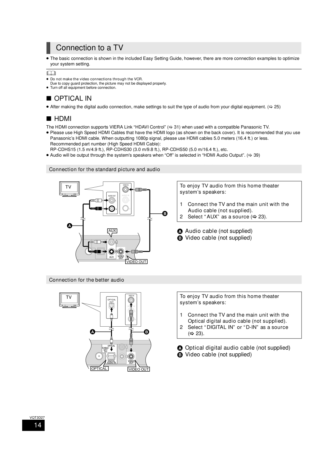 Panasonic SC-BTT370, BTT273, SC-BTT770 owner manual Connection to a TV,  , Connection for the standard picture and audio 