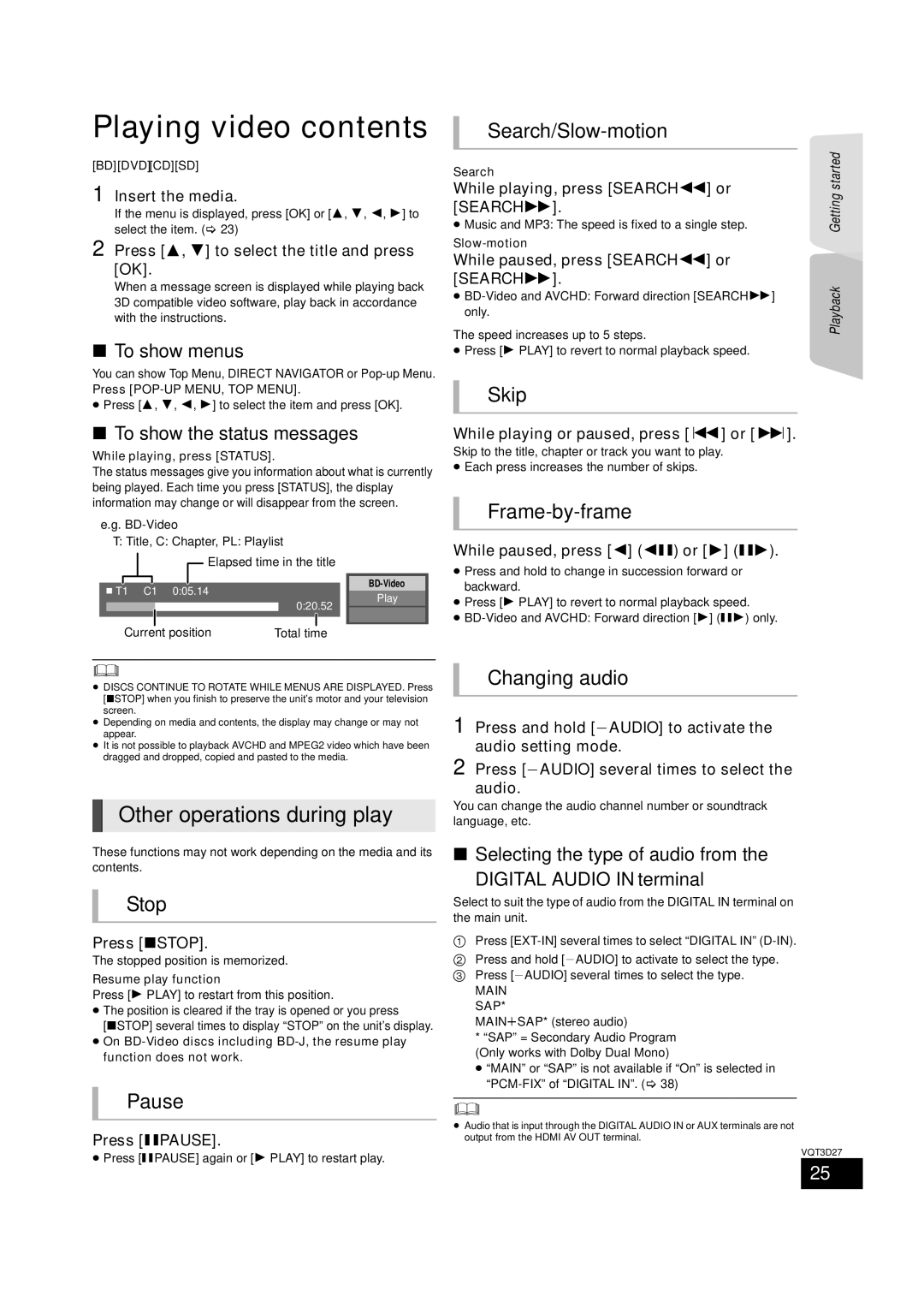 Panasonic SC-BTT770, BTT273, SC-BTT370 owner manual Playing video contents 