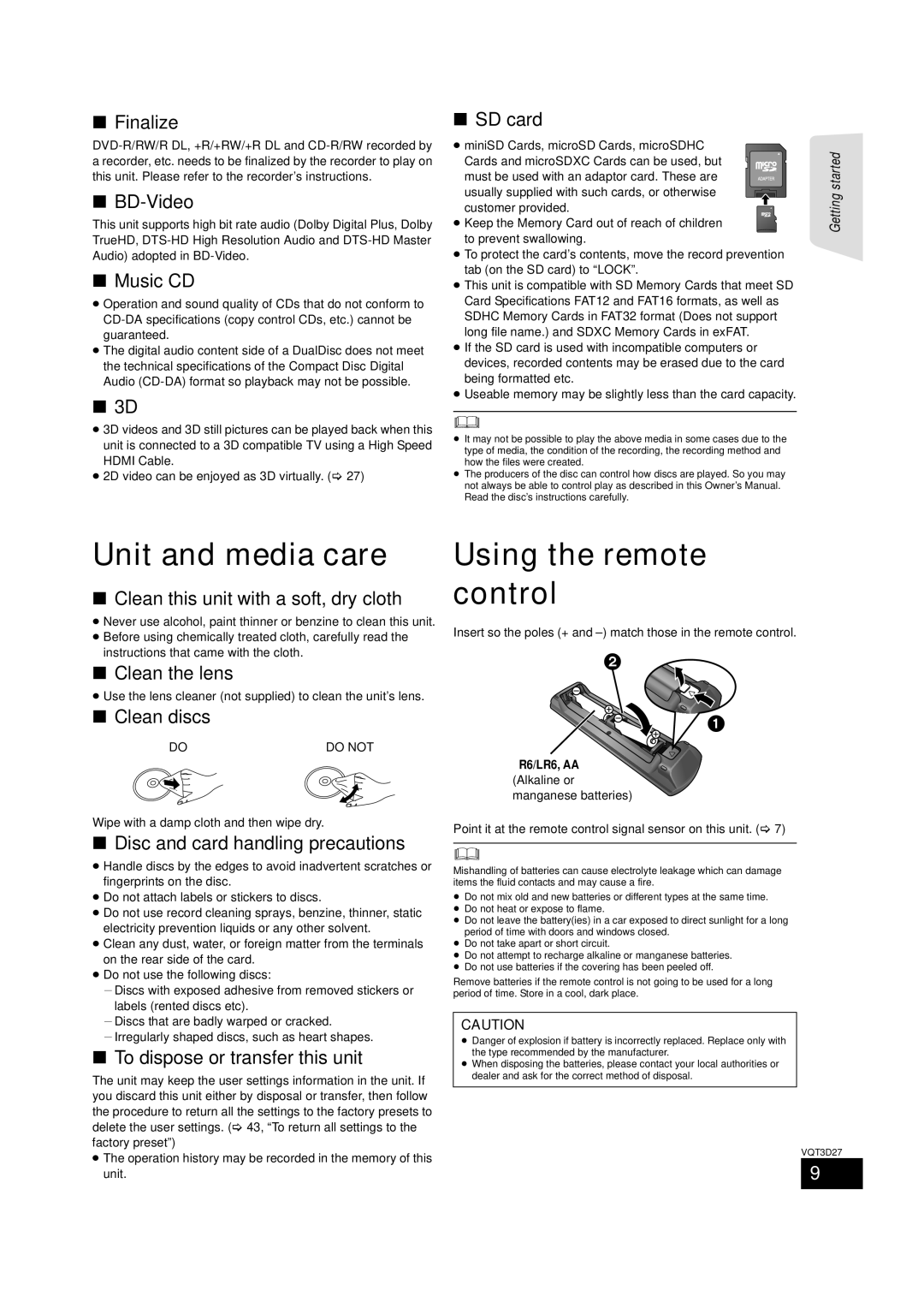 Panasonic BTT273, SC-BTT770, SC-BTT370 owner manual Unit and media care, Using the remote control 