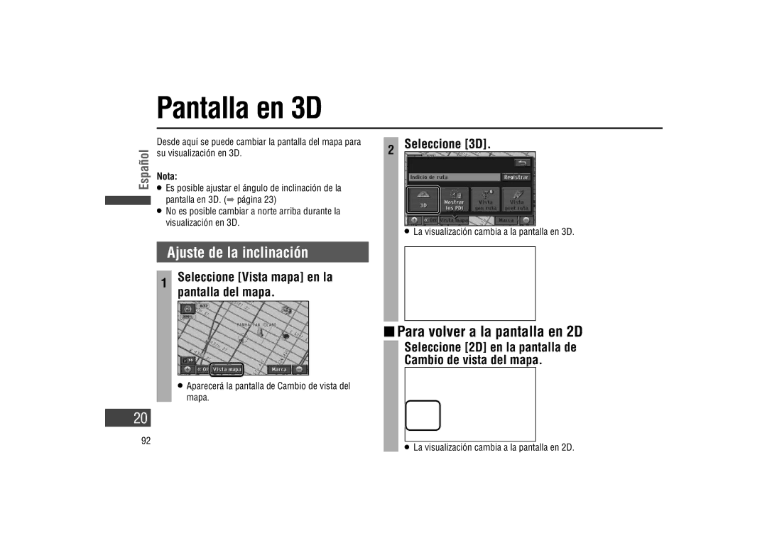 Panasonic CA-LSR10U warranty Pantalla en 3D, Ajuste de la inclinación,  Para volver a la pantalla en 2D 