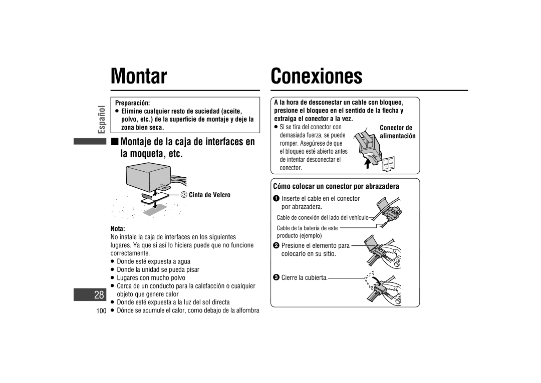 Panasonic CA-LSR10U warranty Montar, Conexiones, Cómo colocar un conector por abrazadera 