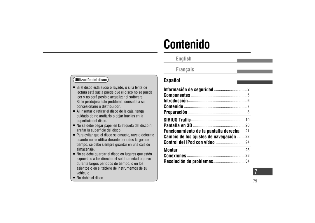 Panasonic CA-LSR10U warranty Contenido, Español, Utilización del disco, Montar 