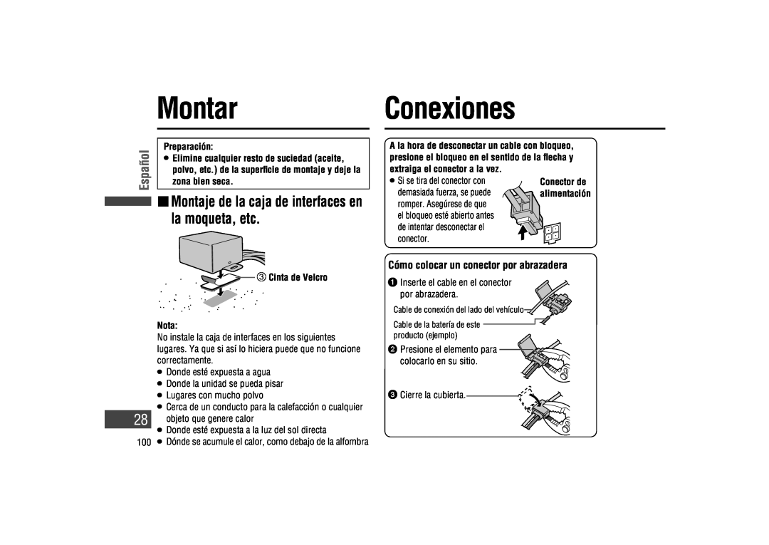Panasonic CA-LSR10U warranty Montar, Conexiones, Español, Cómo colocar un conector por abrazadera 