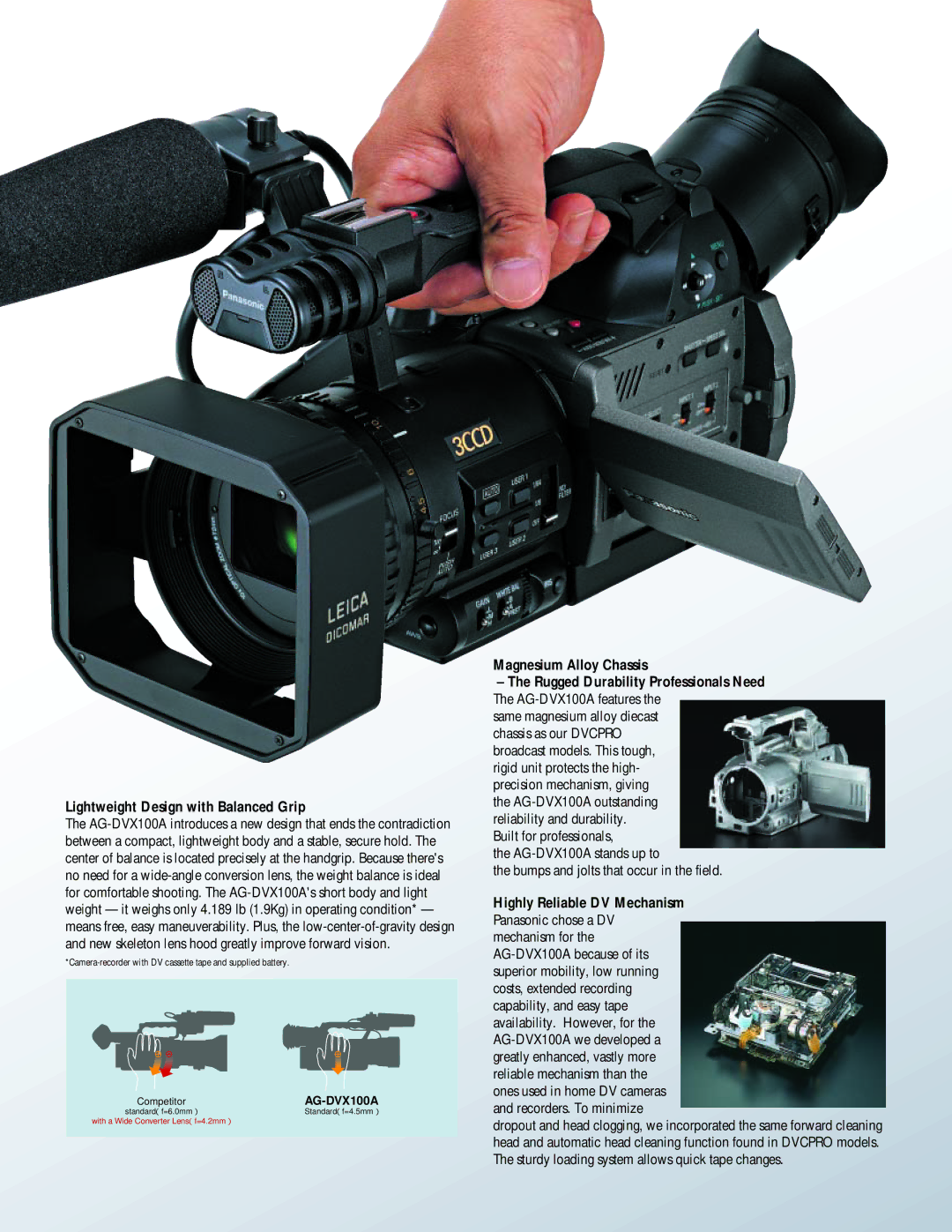 Panasonic Camera-Recorder manual Lightweight Design with Balanced Grip, Highly Reliable DV Mechanism 