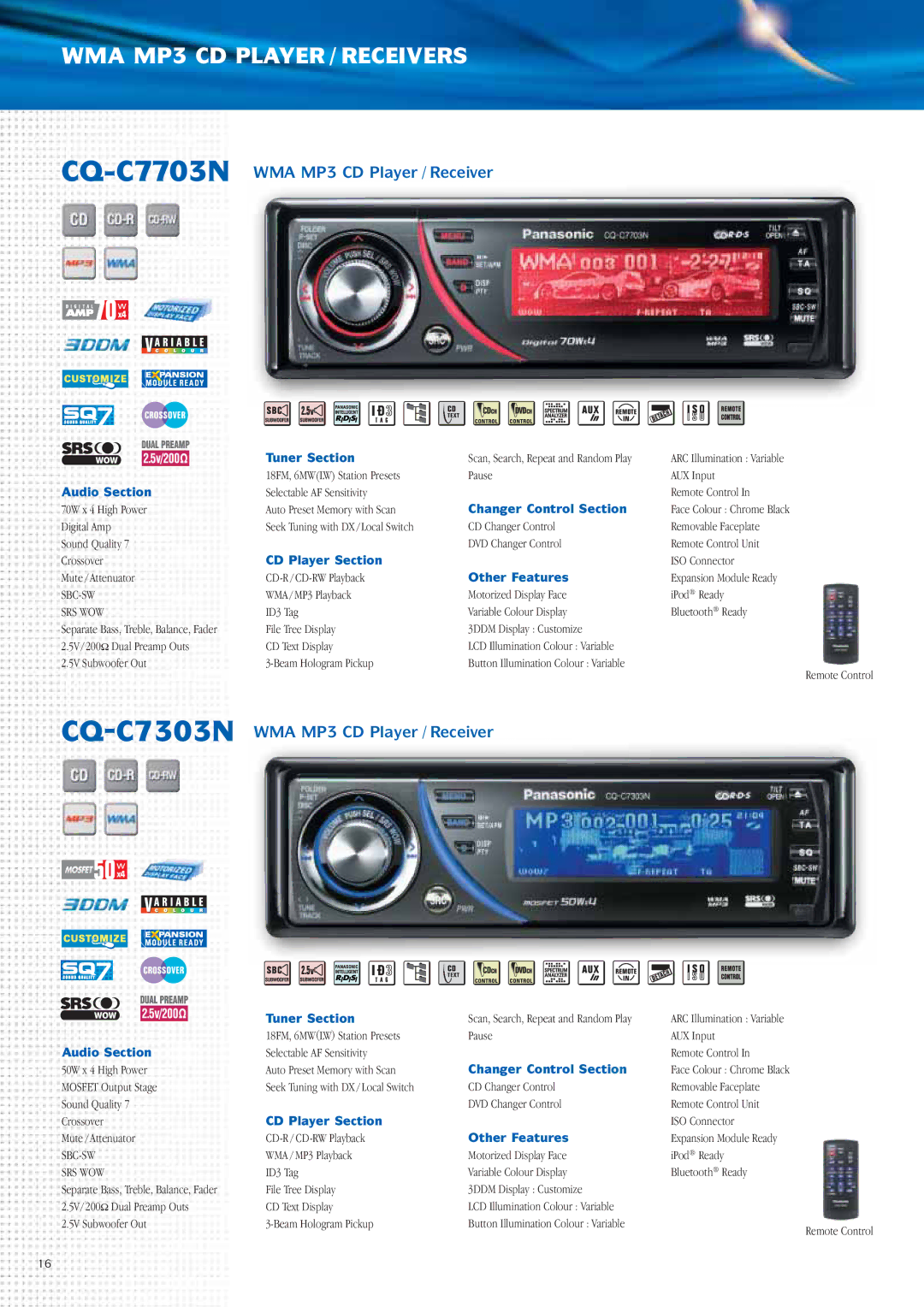 Panasonic Car Audio & DVD Car Navigation System manual CQ-C7703NWMA MP3 CD Player / Receiver 