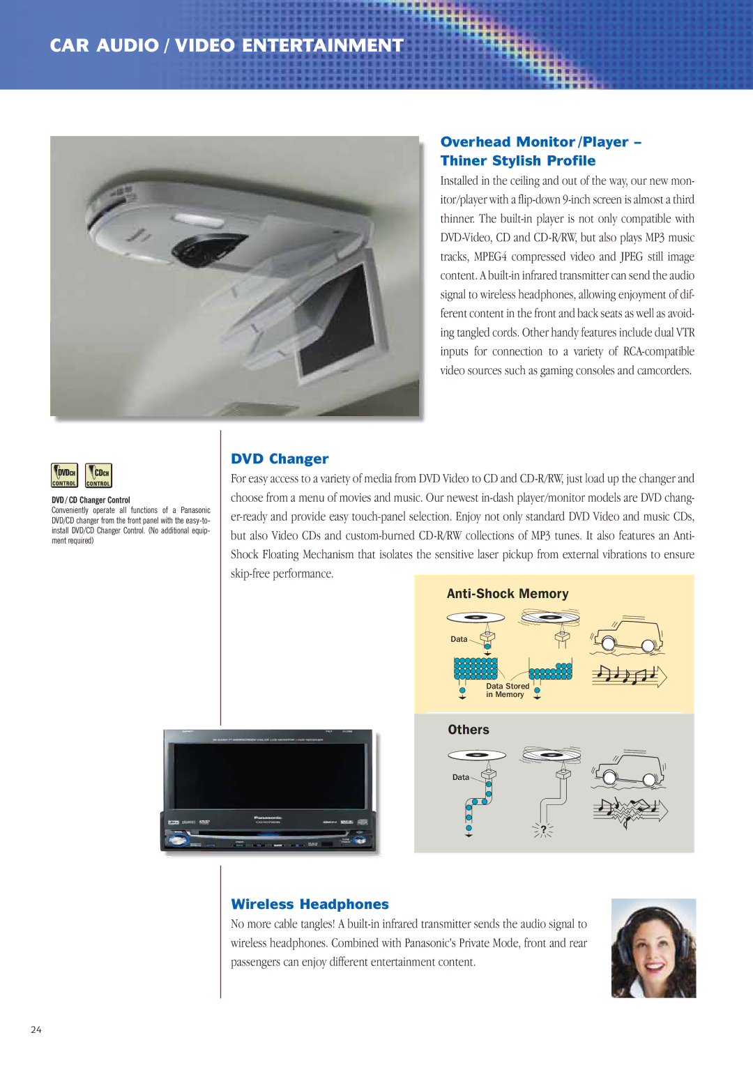 Panasonic Car Audio & DVD Car Navigation System manual Overhead Monitor/Player Thiner Stylish Profile, DVD Changer 