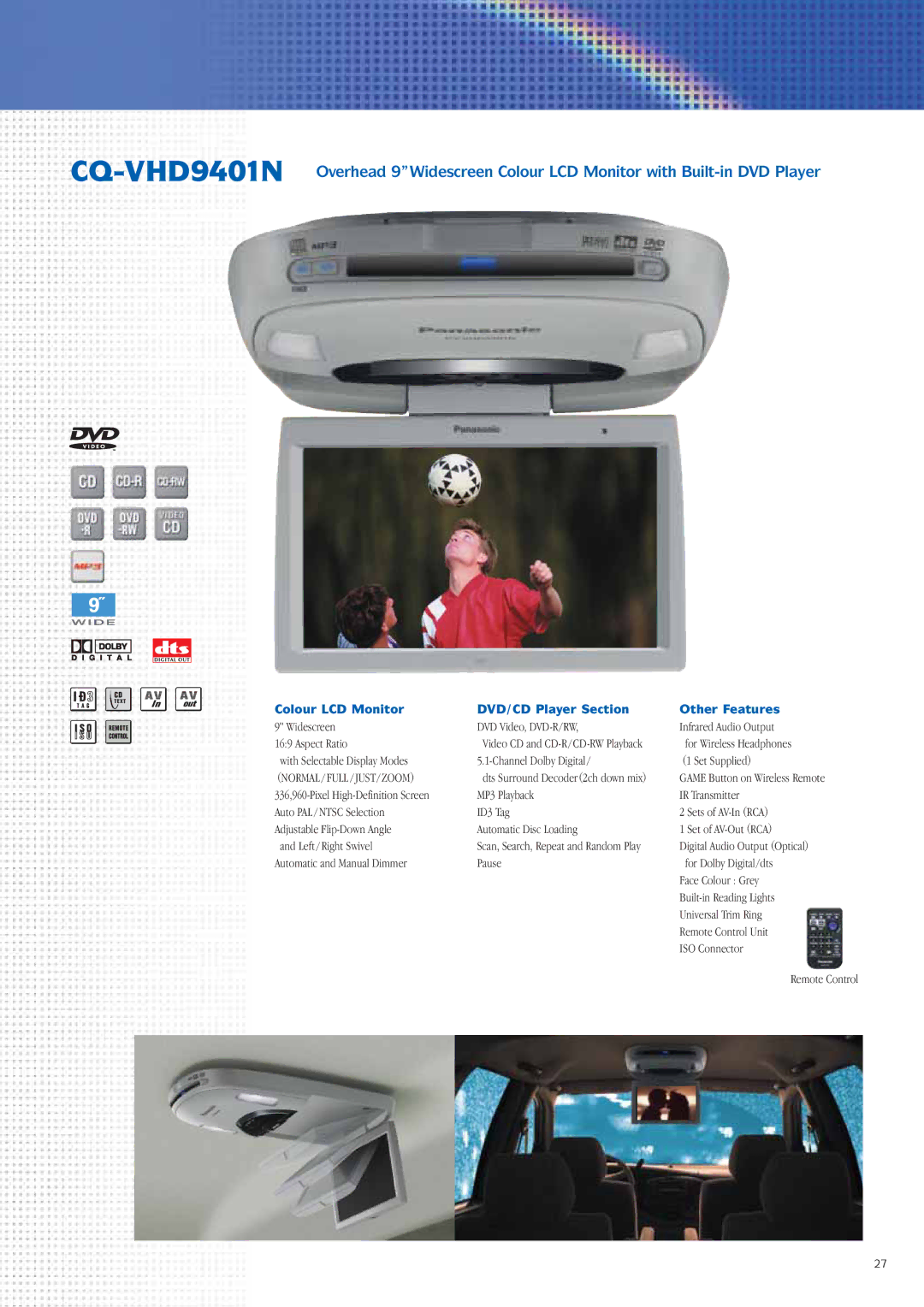 Panasonic Car Audio & DVD Car Navigation System manual Colour LCD Monitor DVD/CD Player Section Other Features 