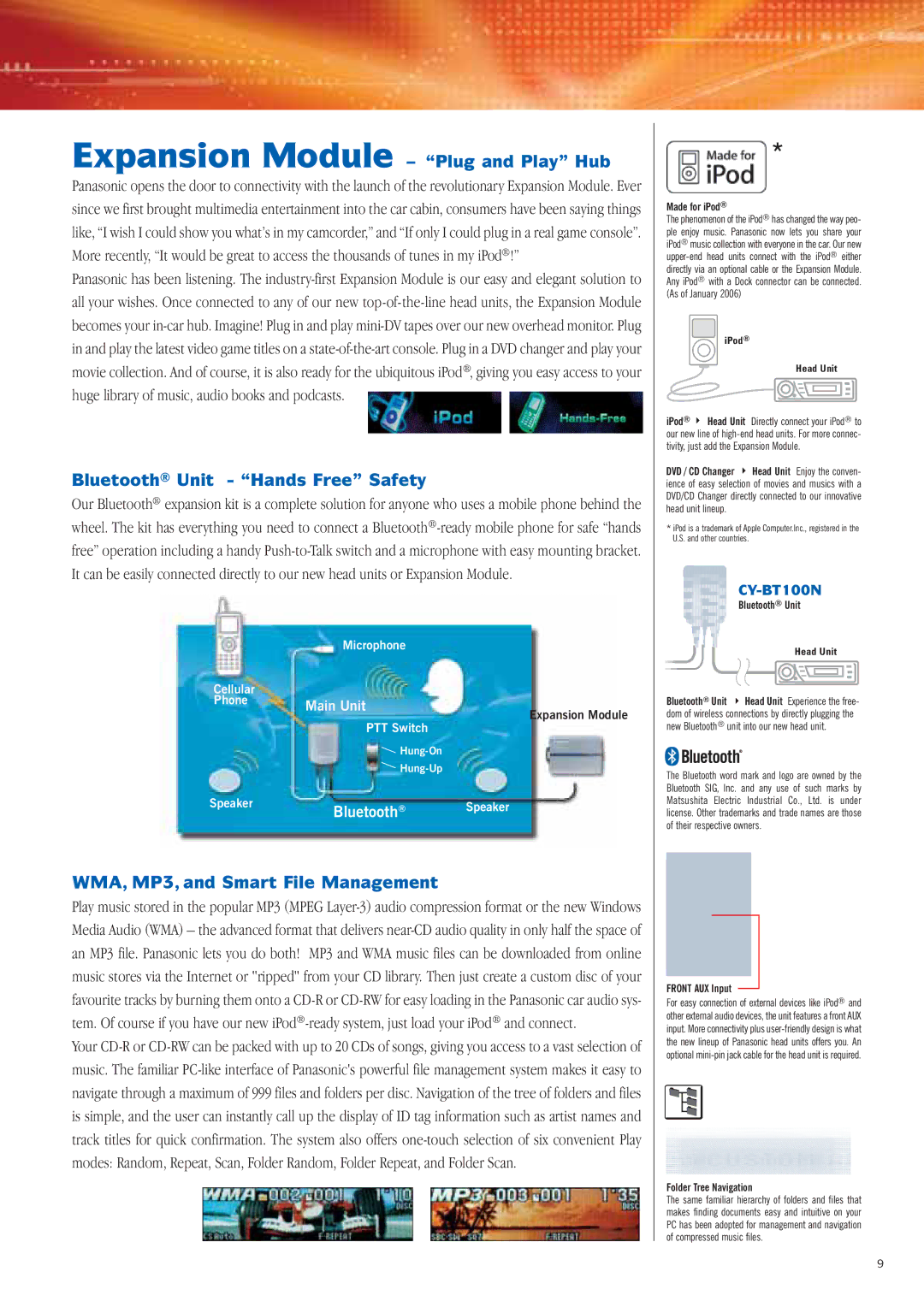 Panasonic Car Audio & DVD Car Navigation System manual Expansion Module Plug and Play Hub, Bluetooth Unit Hands Free Safety 
