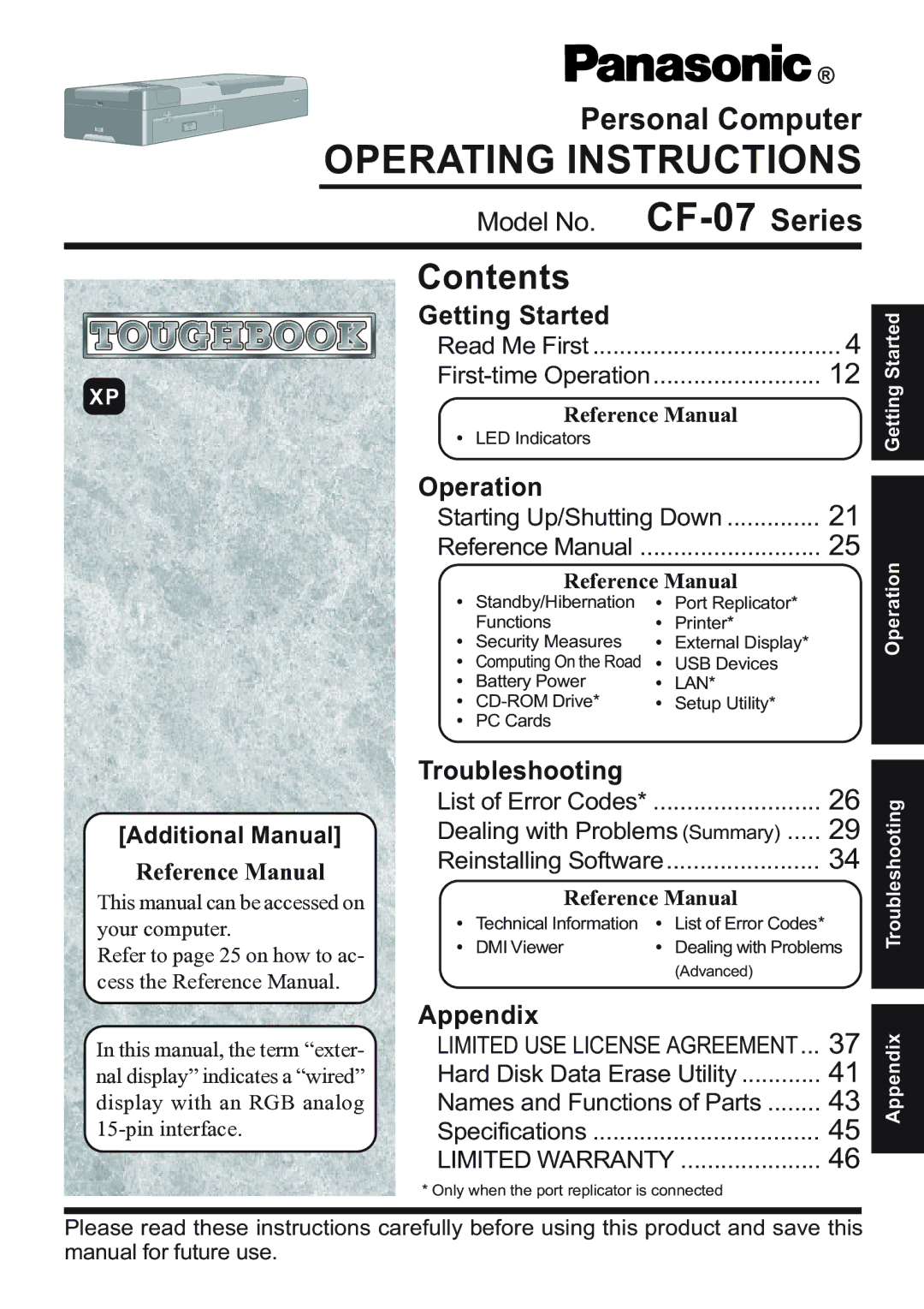 Panasonic CF-07 Series appendix Operating Instructions 