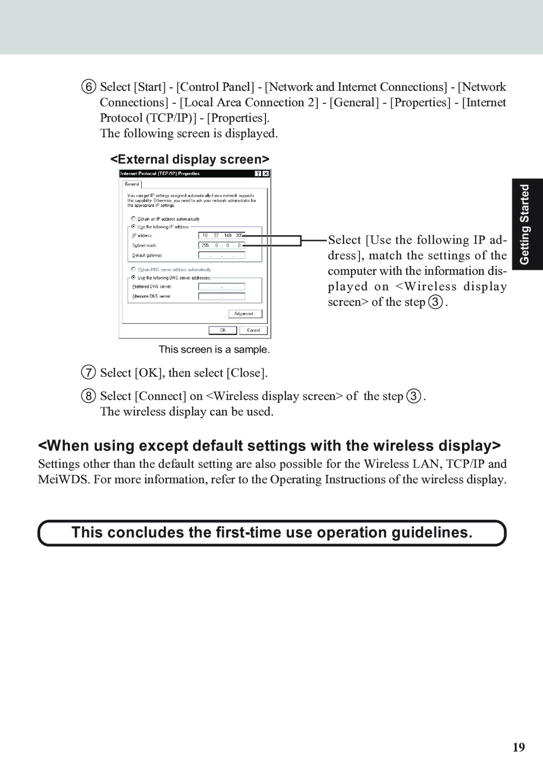 Panasonic CF-07 Series appendix When using except default settings with the wireless display 