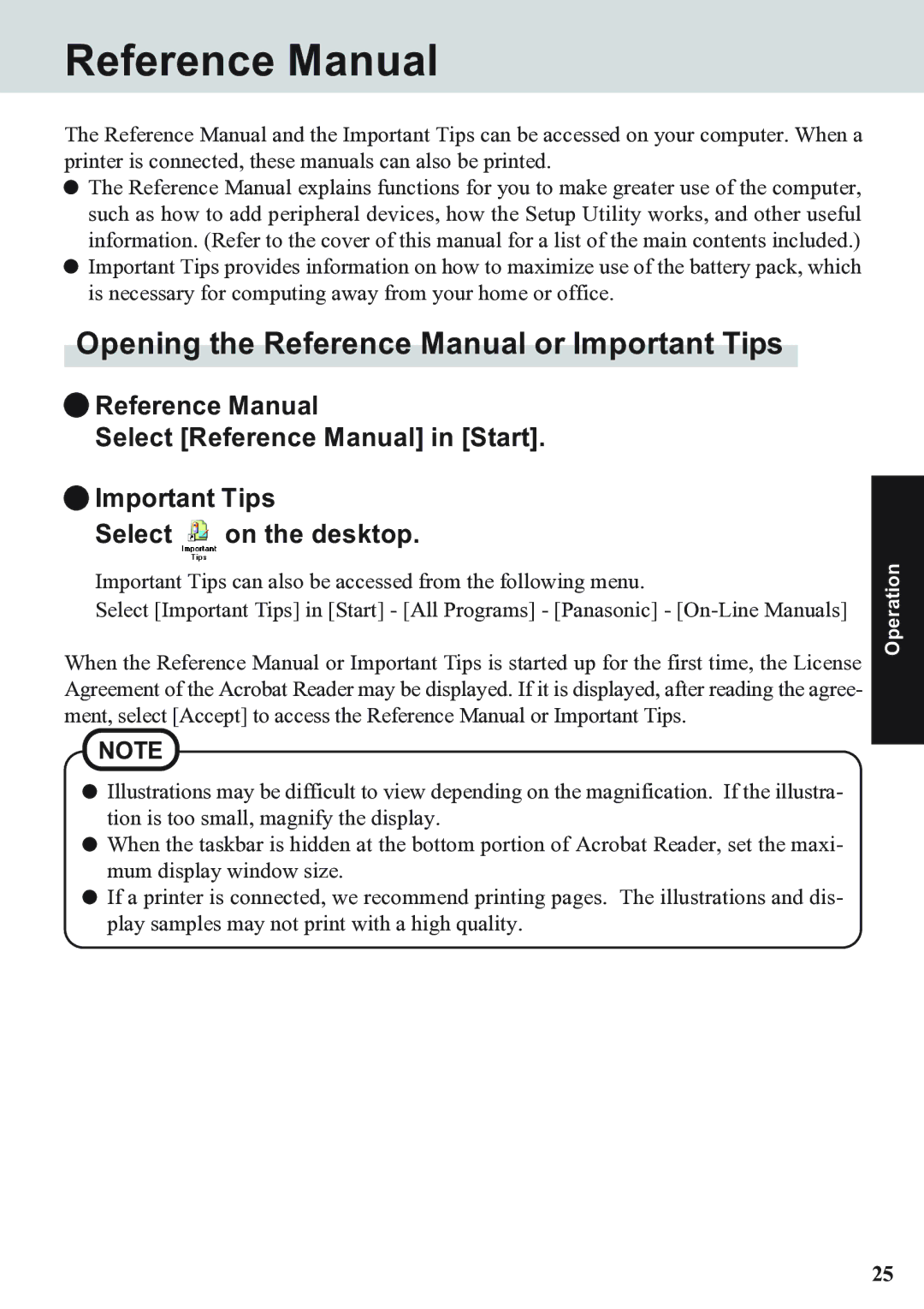 Panasonic CF-07 Series appendix Opening the Reference Manual or Important Tips 