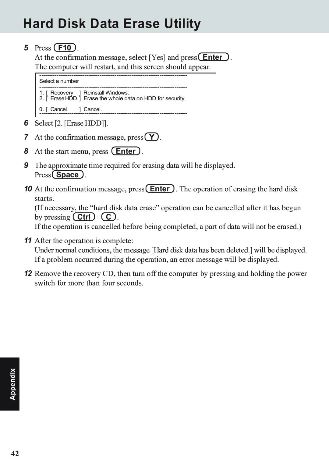 Panasonic CF-07 Series appendix Hard Disk Data Erase Utility 