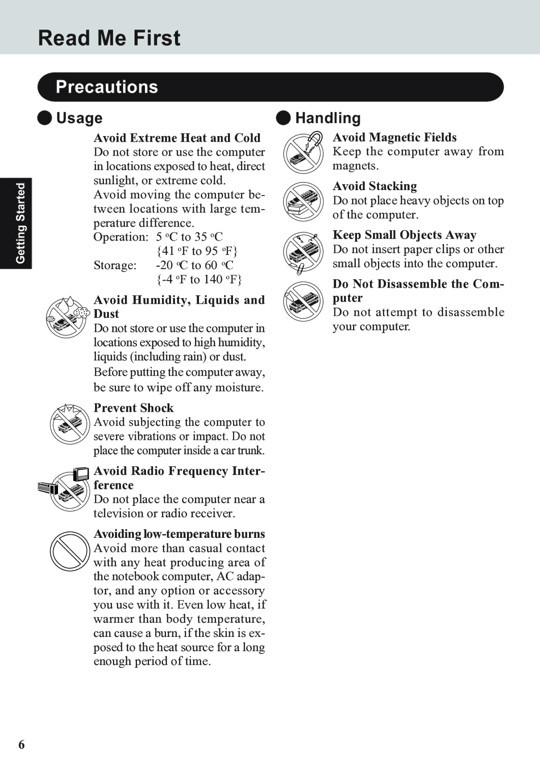 Panasonic CF-07 Series appendix Read Me First, Precautions, Usage, Handling 