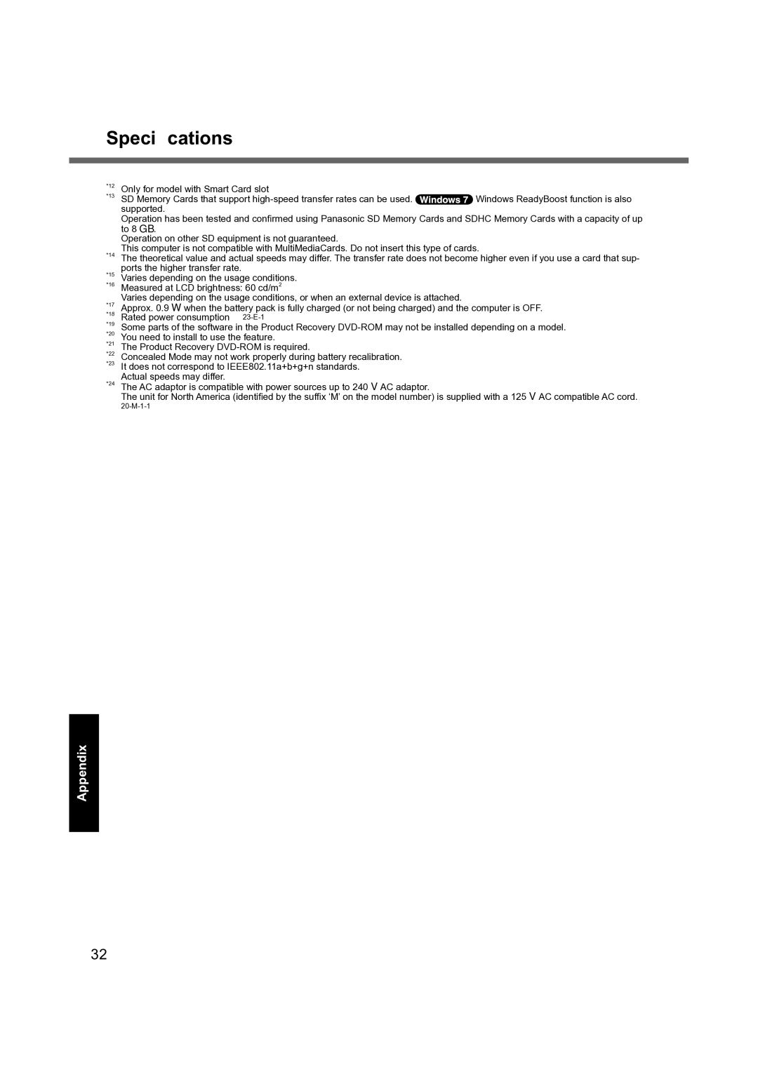 Panasonic CF-19 manual Speciﬁcations 