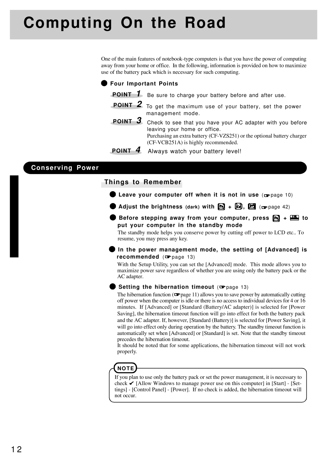 Panasonic CF-25 operating instructions Computing On the Road 