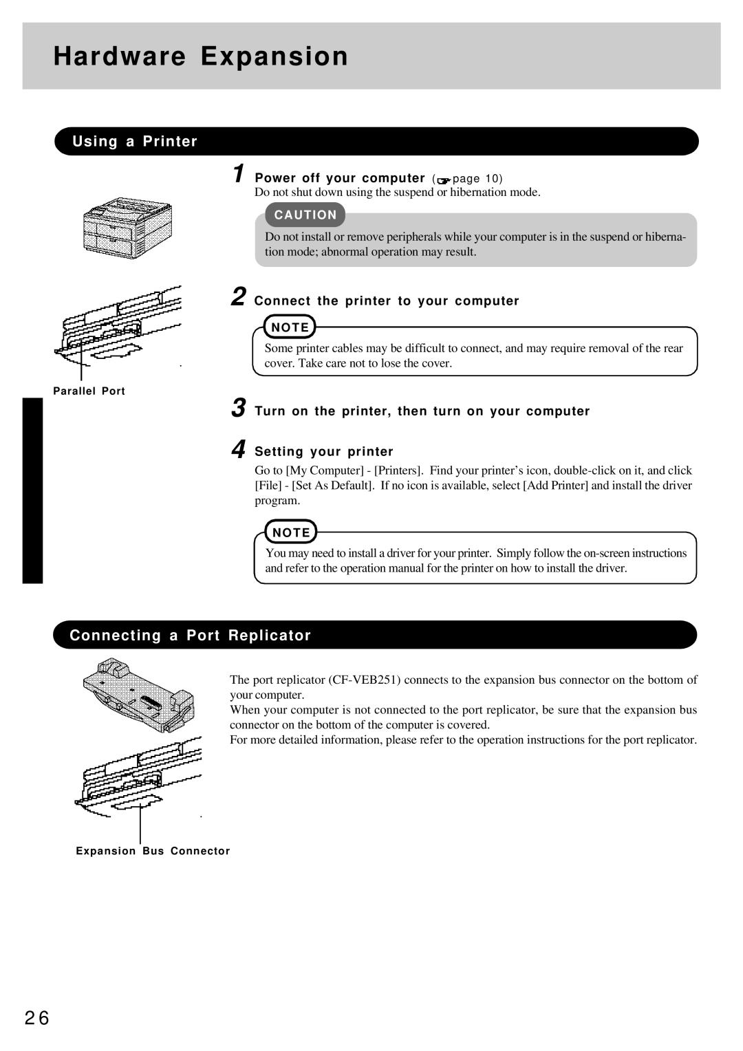 Panasonic CF-25 operating instructions Using a Printer, Connecting a Port Replicator, Connect the printer to your computer 