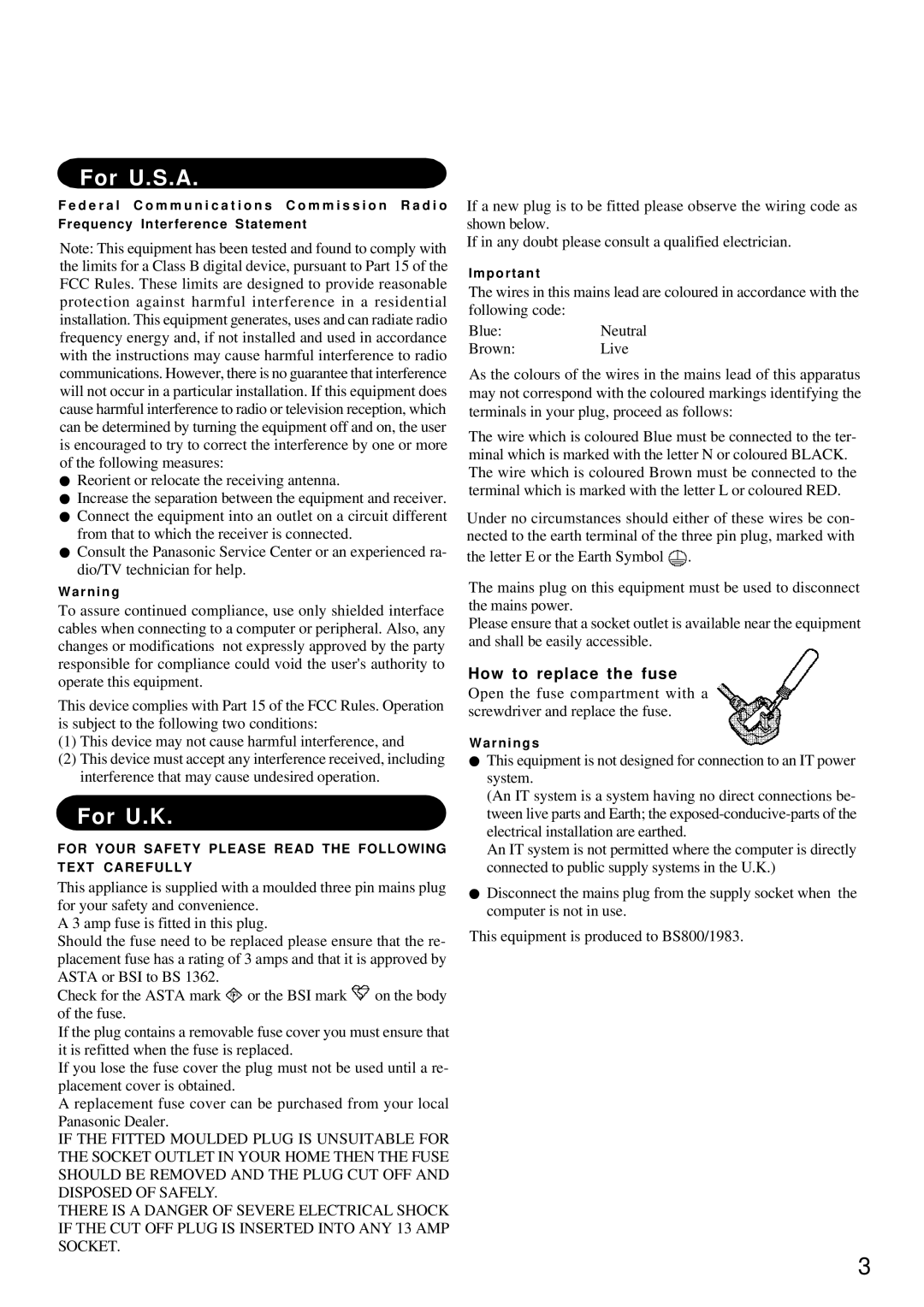 Panasonic CF-25 operating instructions For U.S.A, How to replace the fuse 