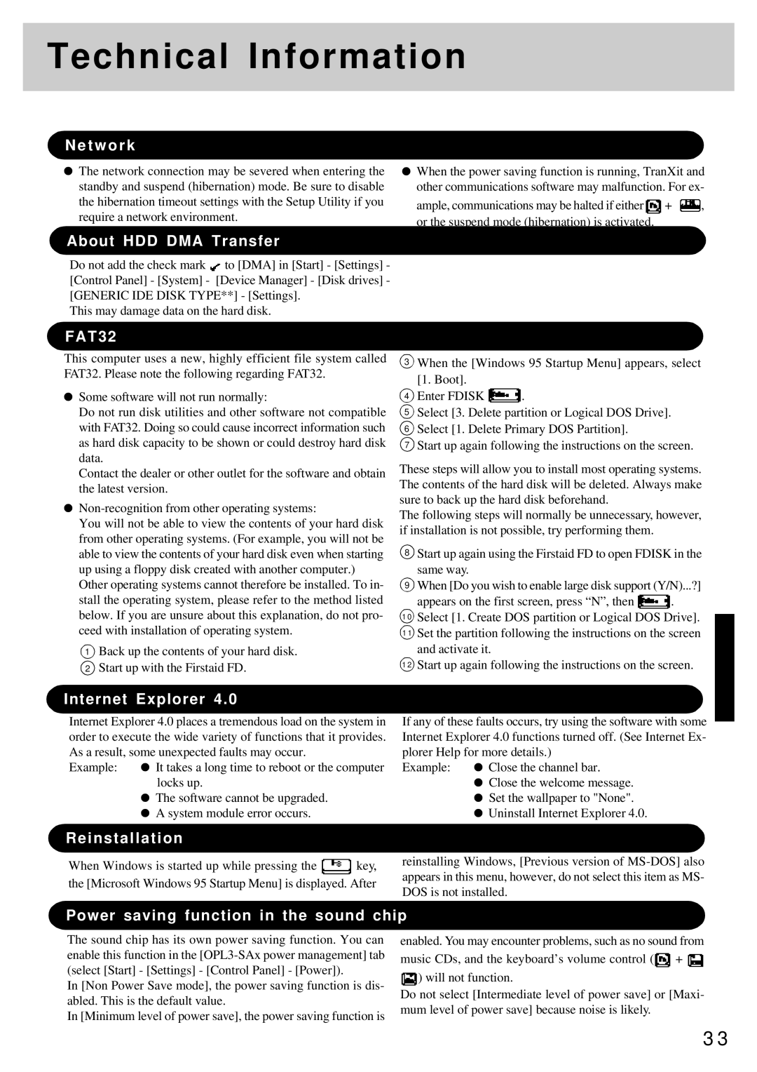 Panasonic CF-25 operating instructions Technical Information 
