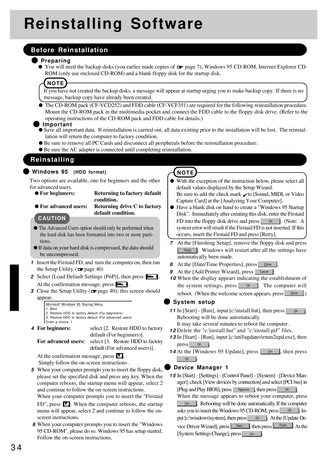 Panasonic CF-25 operating instructions Reinstalling Software, Before Reinstallation 