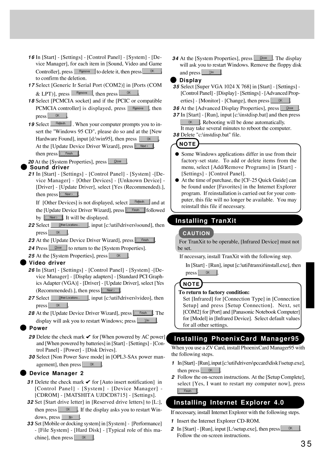 Panasonic CF-25 operating instructions Installing TranXit, Installing PhoenixCard Manager95, Installing Internet Explorer 