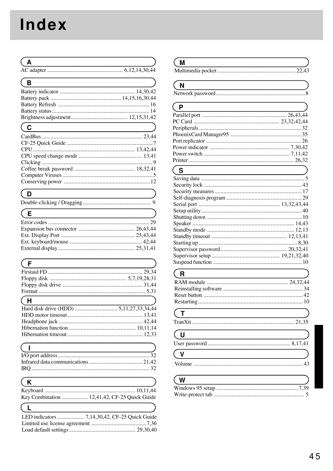 Panasonic CF-25 operating instructions D e, 18,32,41 