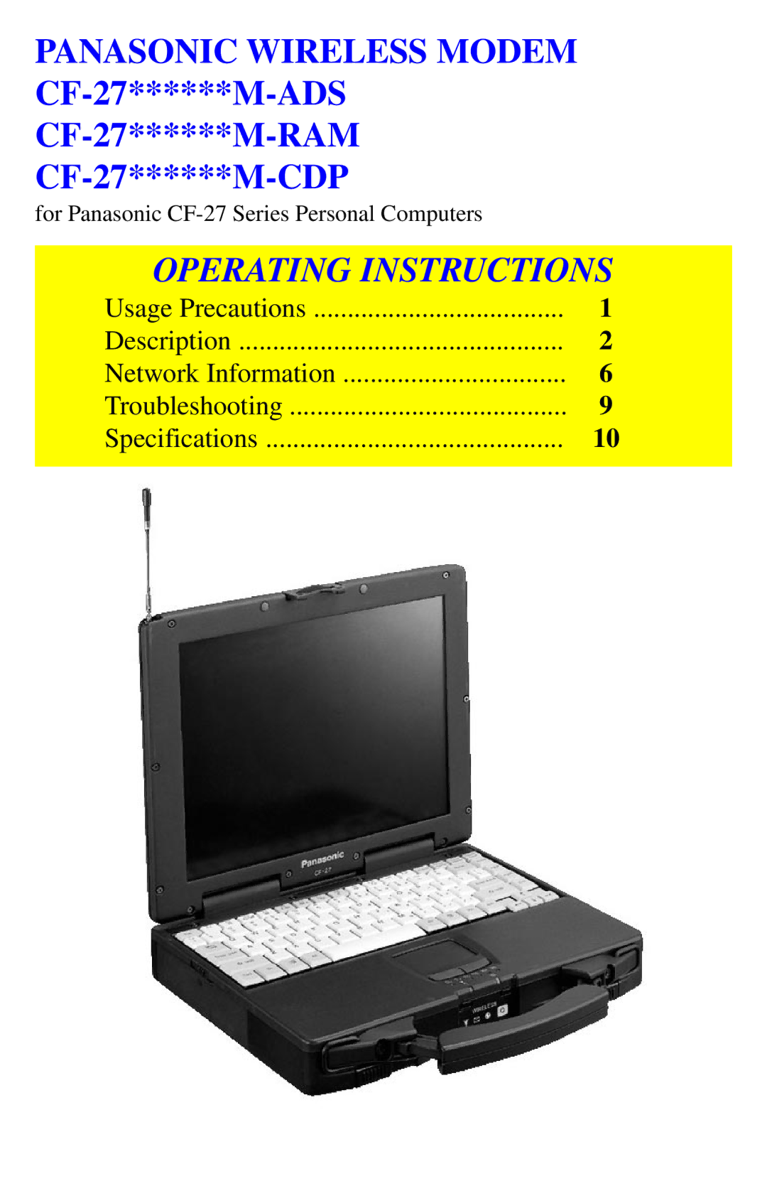 Panasonic CF-27******M-CDP, CF-27******M-RAM, CF-27******M-ADS operating instructions Operating Instructions 