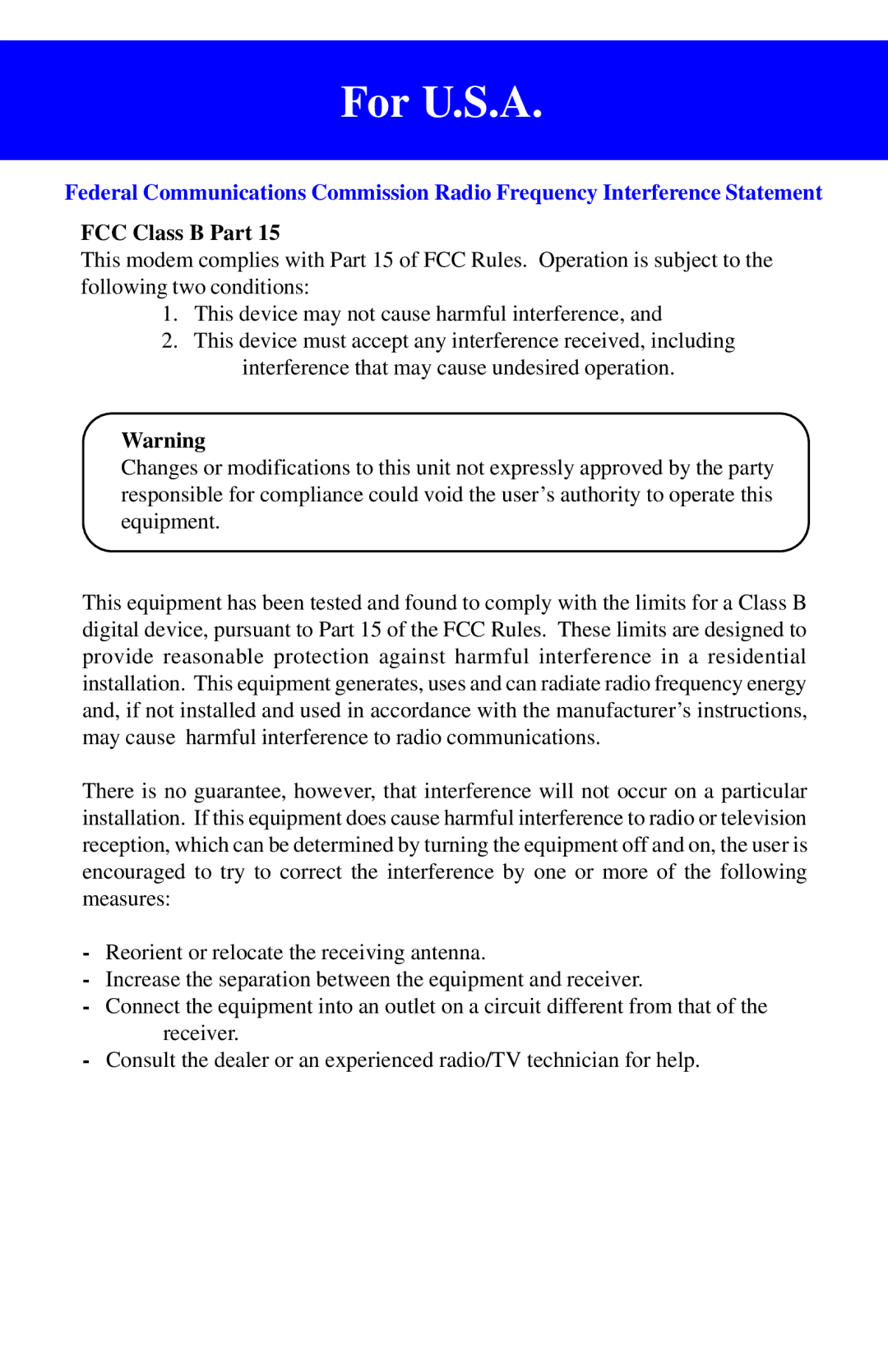 Panasonic CF-27******M-RAM, CF-27******M-CDP, CF-27******M-ADS operating instructions For U.S.A, FCC Class B Part 