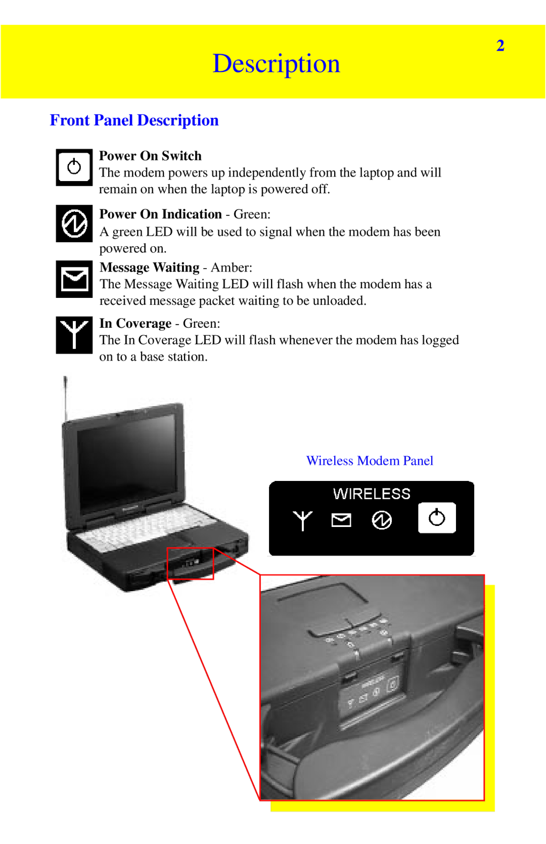 Panasonic CF-27******M-ADS, CF-27******M-RAM, CF-27******M-CDP operating instructions Front Panel Description 