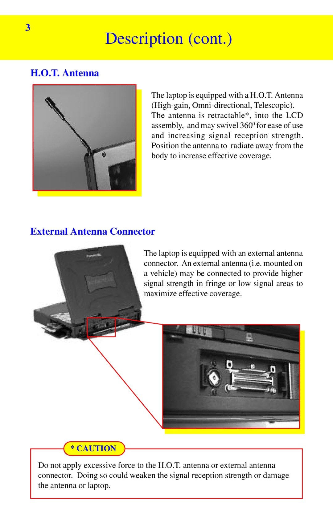 Panasonic CF-27******M-RAM, CF-27******M-CDP, CF-27******M-ADS operating instructions T. Antenna, External Antenna Connector 