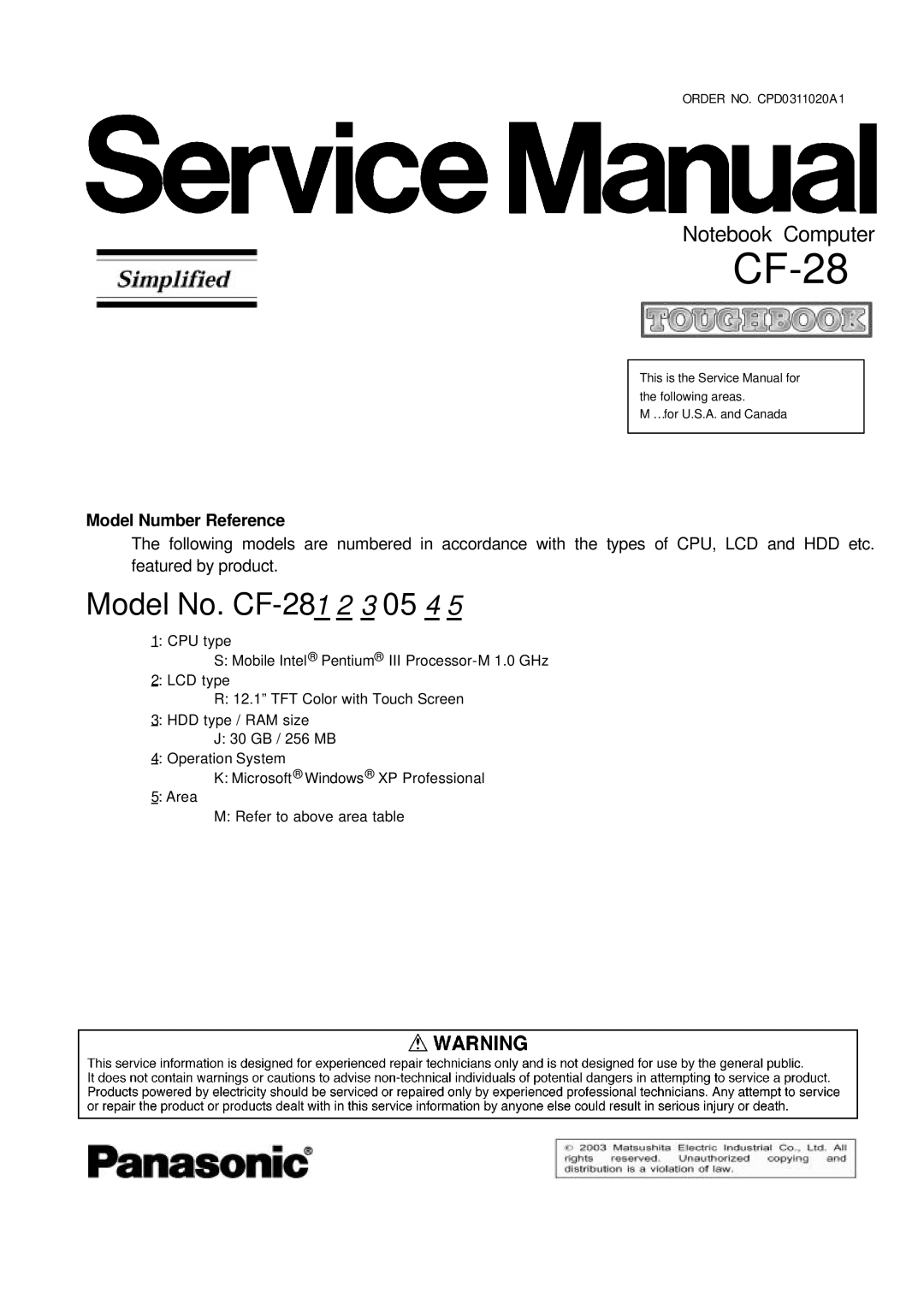 Panasonic CF-281 2 3 05 4 5 service manual 