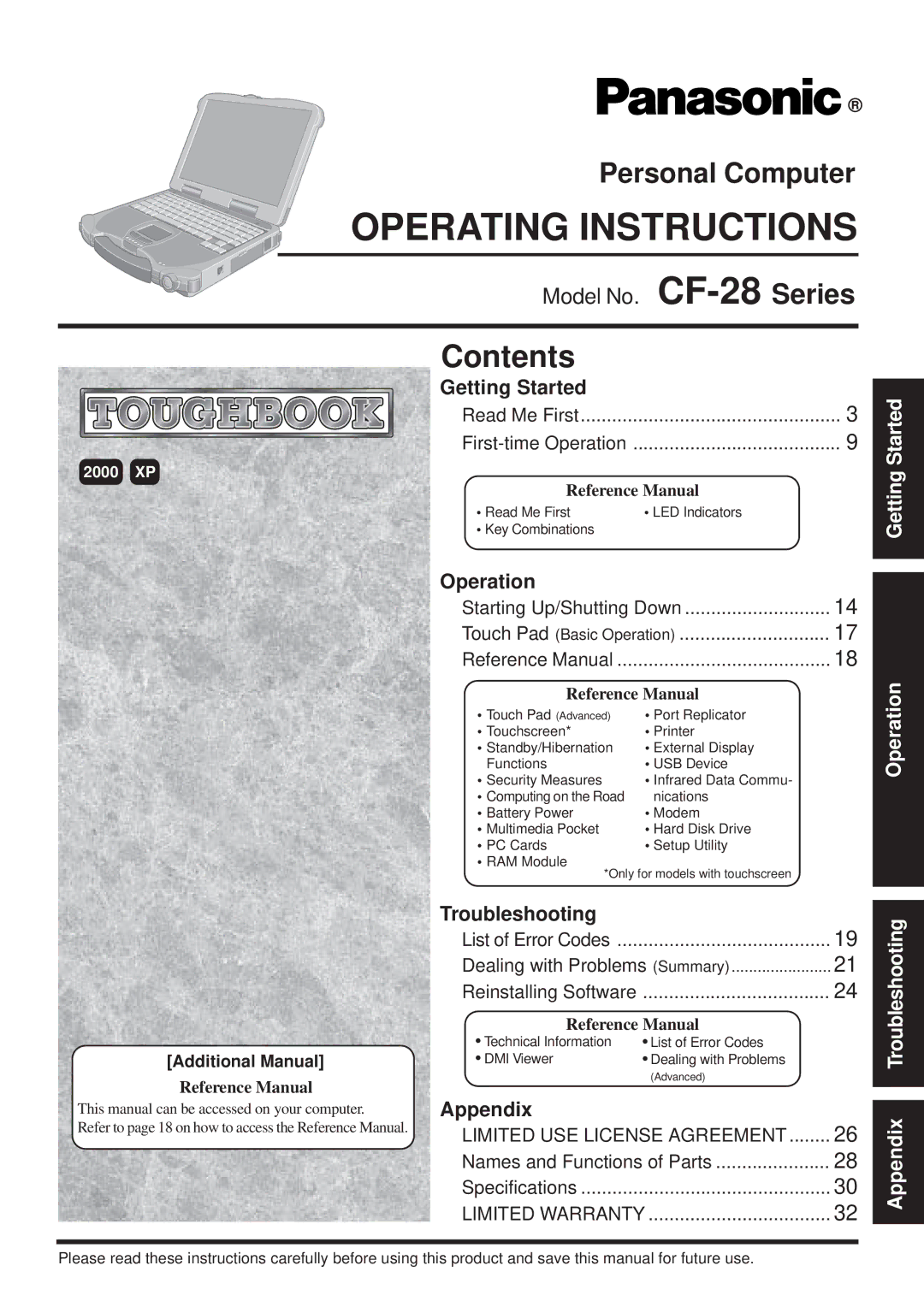 Panasonic CF-28 Series operating instructions Operating Instructions 