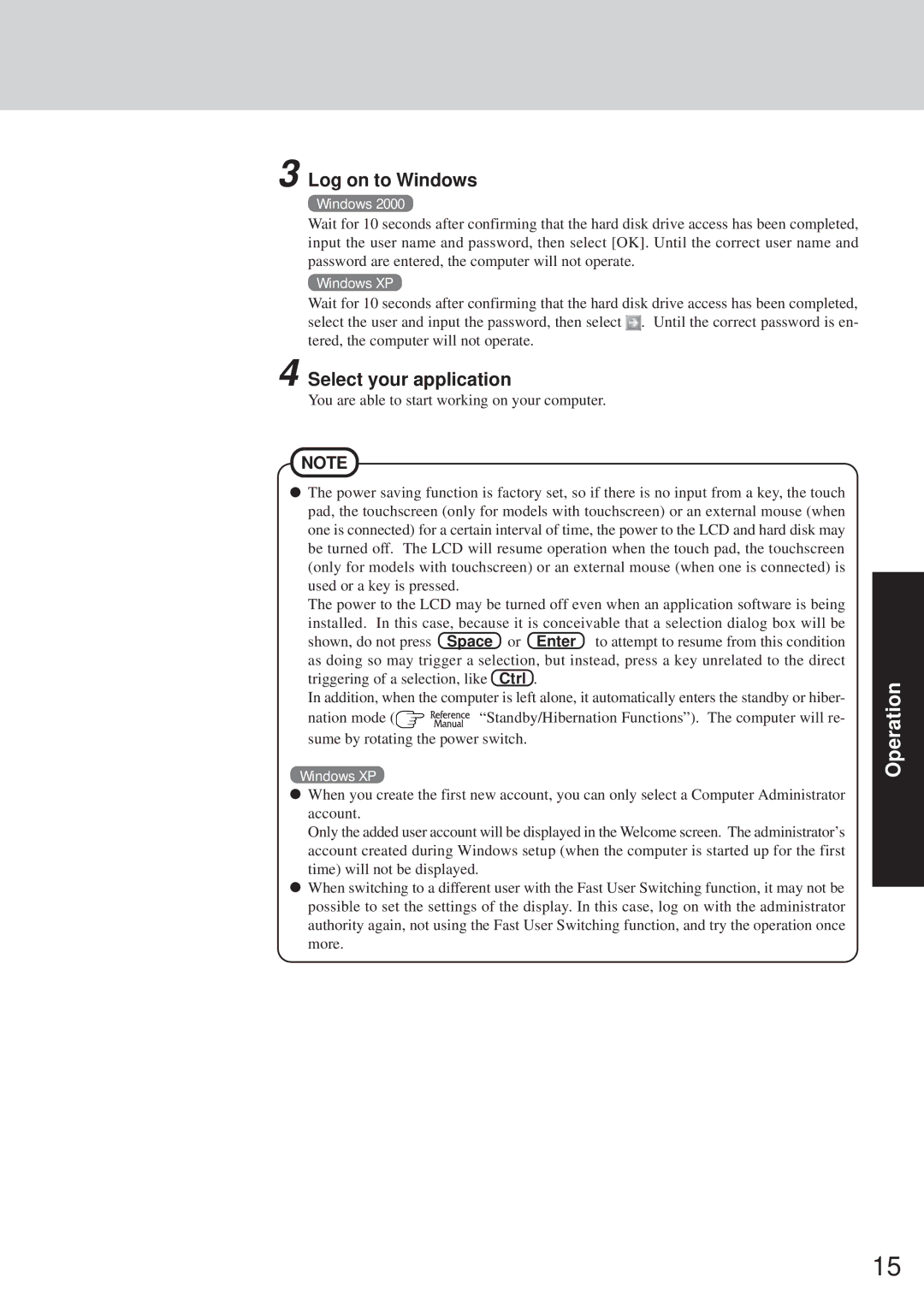 Panasonic CF-28 Series operating instructions Log on to Windows, Select your application 