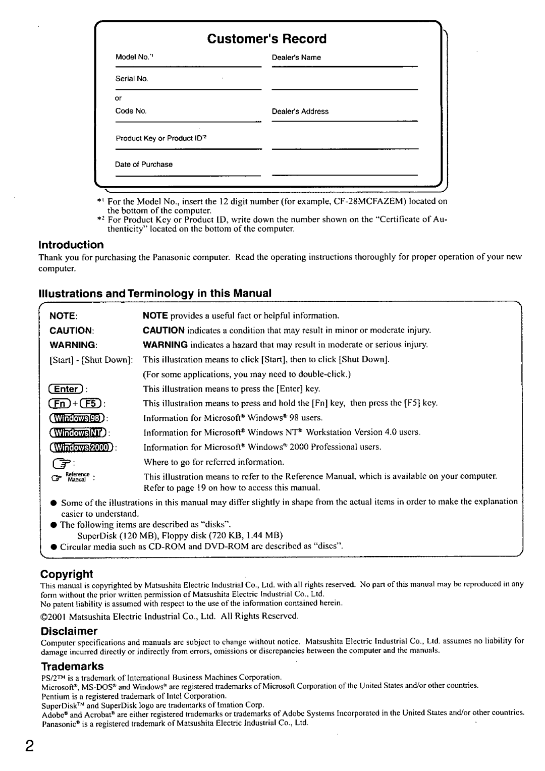 Panasonic CF-28 manual 