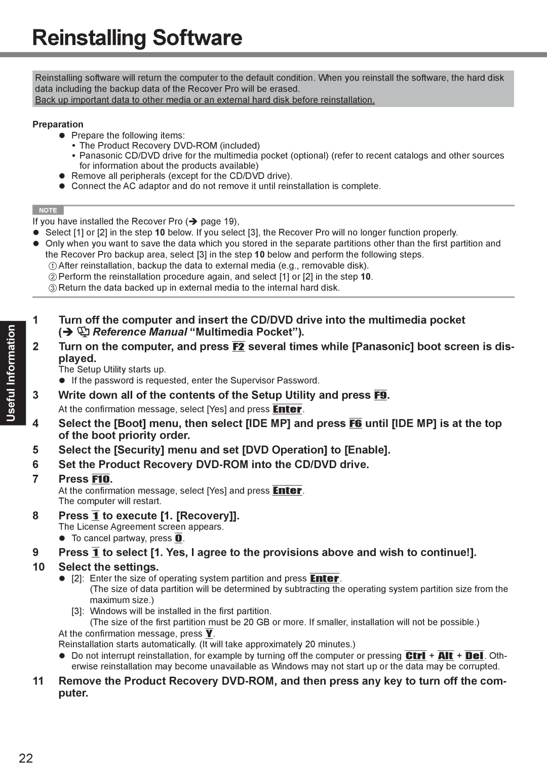 Panasonic CF-30 appendix Reinstalling Software 