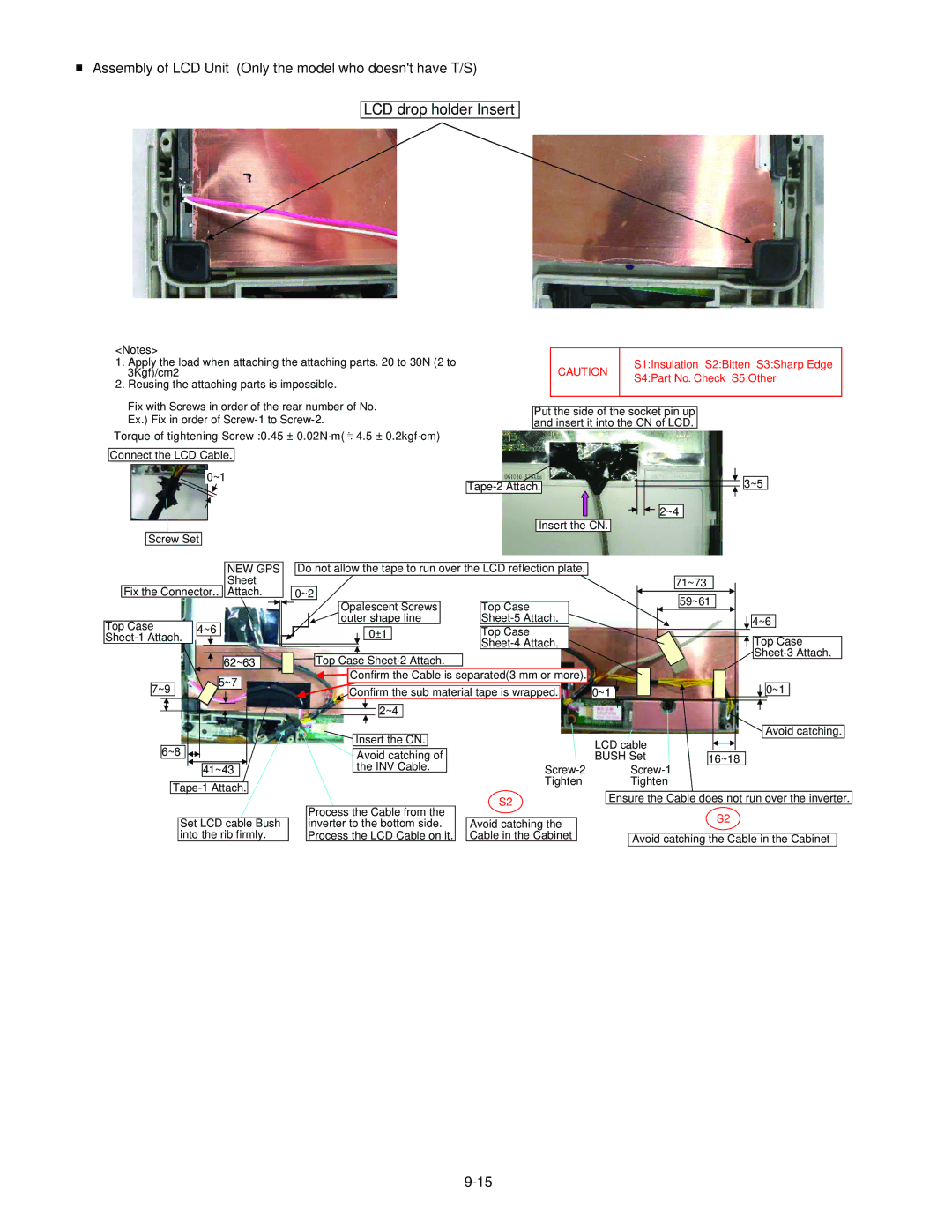 Panasonic CF-30KTPAXxM service manual Assembly of LCD Unit Only the model who doesnt have T/S, Insert the CN, New Gps 