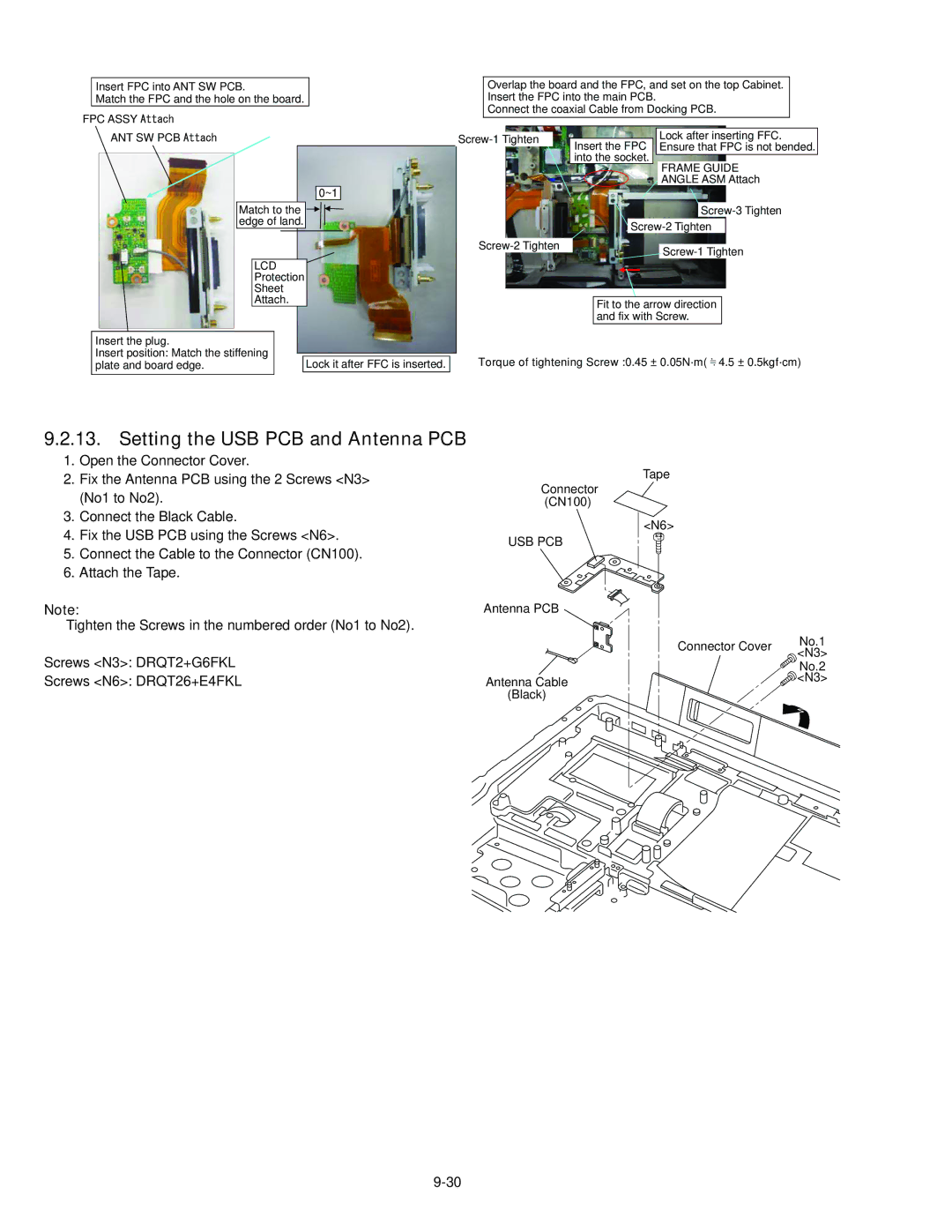 Panasonic CF-30KTPAXxM Setting the USB PCB and Antenna PCB, FPC Assy #VVCEJ, Ant Sw Pcb #Vvcej, Lcd, Frame Guide 