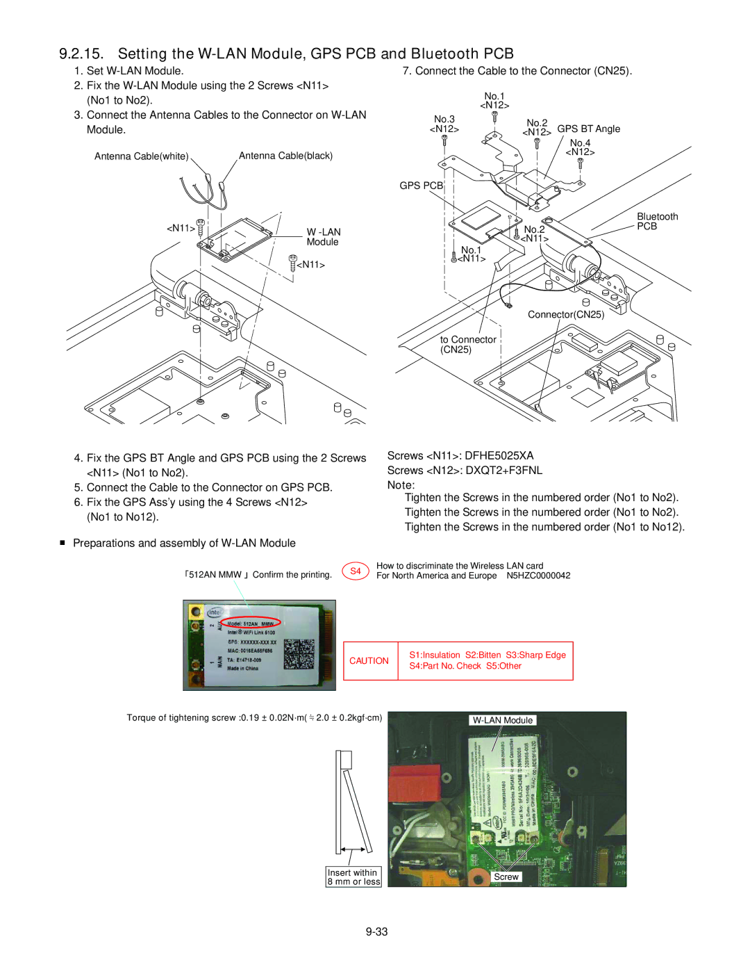 Panasonic CF-30KTPAXxM service manual Setting the W-LAN Module, GPS PCB and Bluetooth PCB, Set W-LAN Module, Lan 