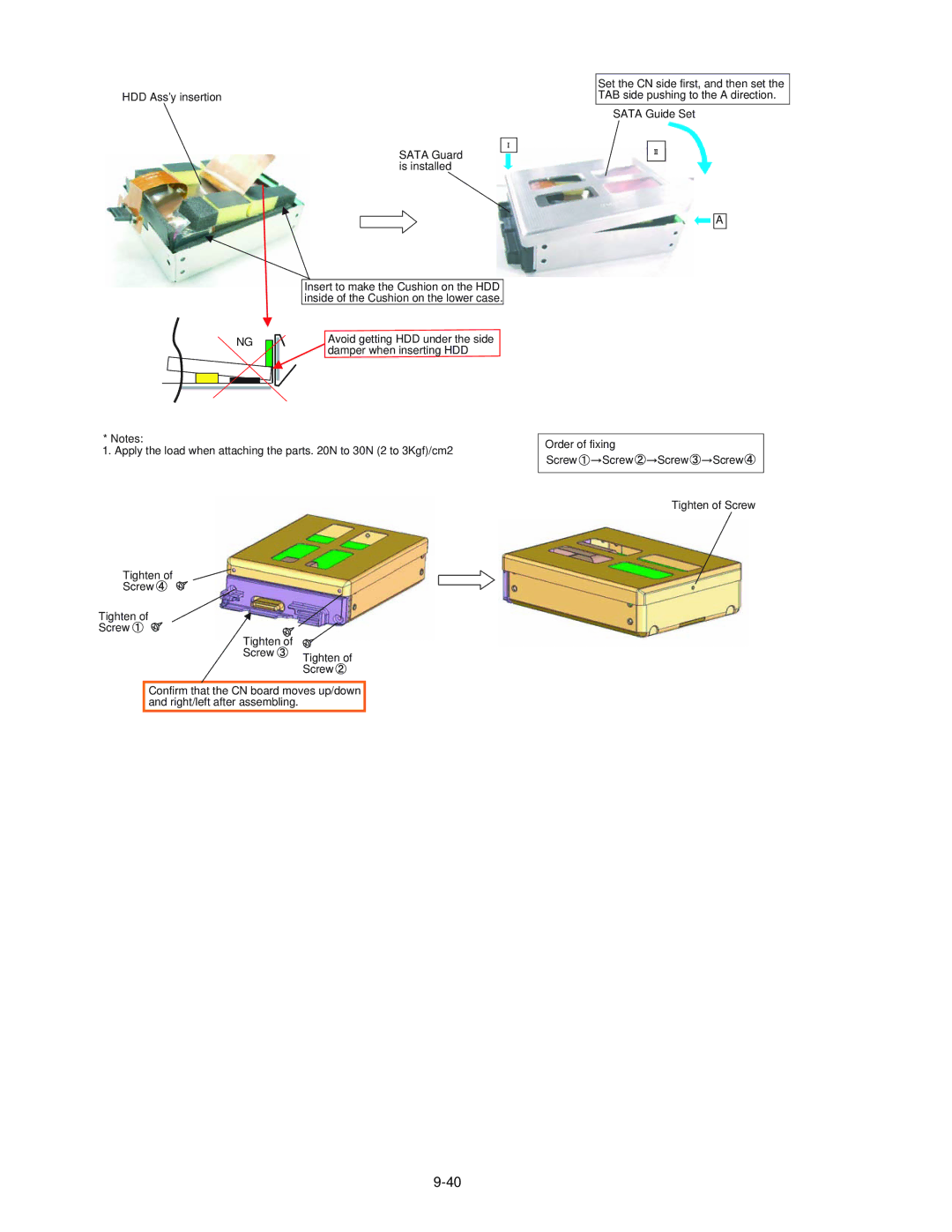 Panasonic CF-30KTPAXxM service manual HDD Ass’y insertion Sata Guard is installed, Screw 