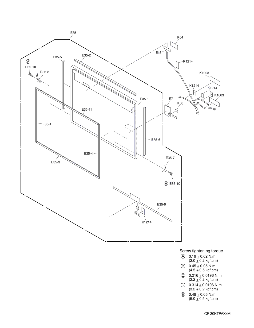 Panasonic CF-30KTPAXxM service manual Screw tightening torque 