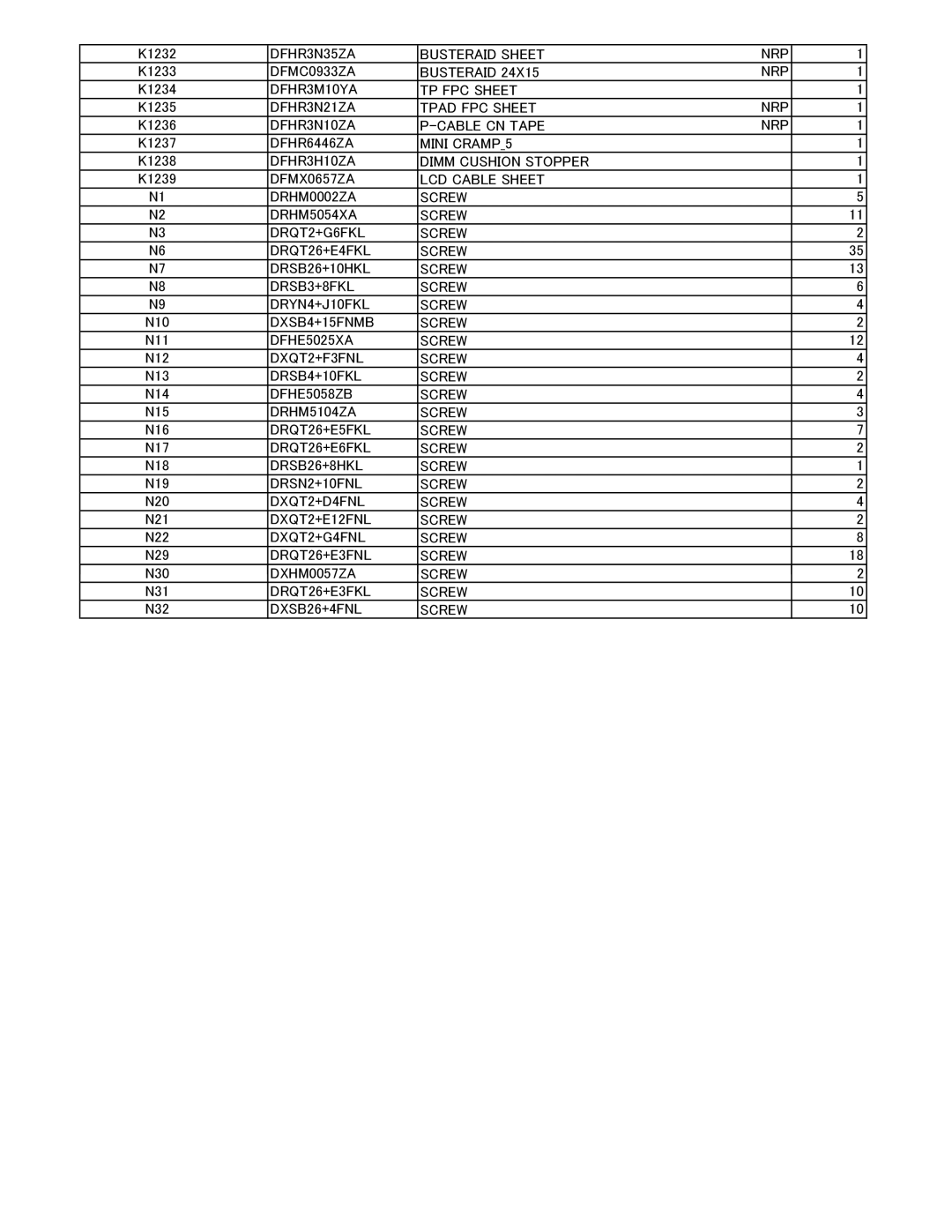 Panasonic CF-30KTPAXxM service manual DFHR3N35ZA Busteraid Sheet NRP 