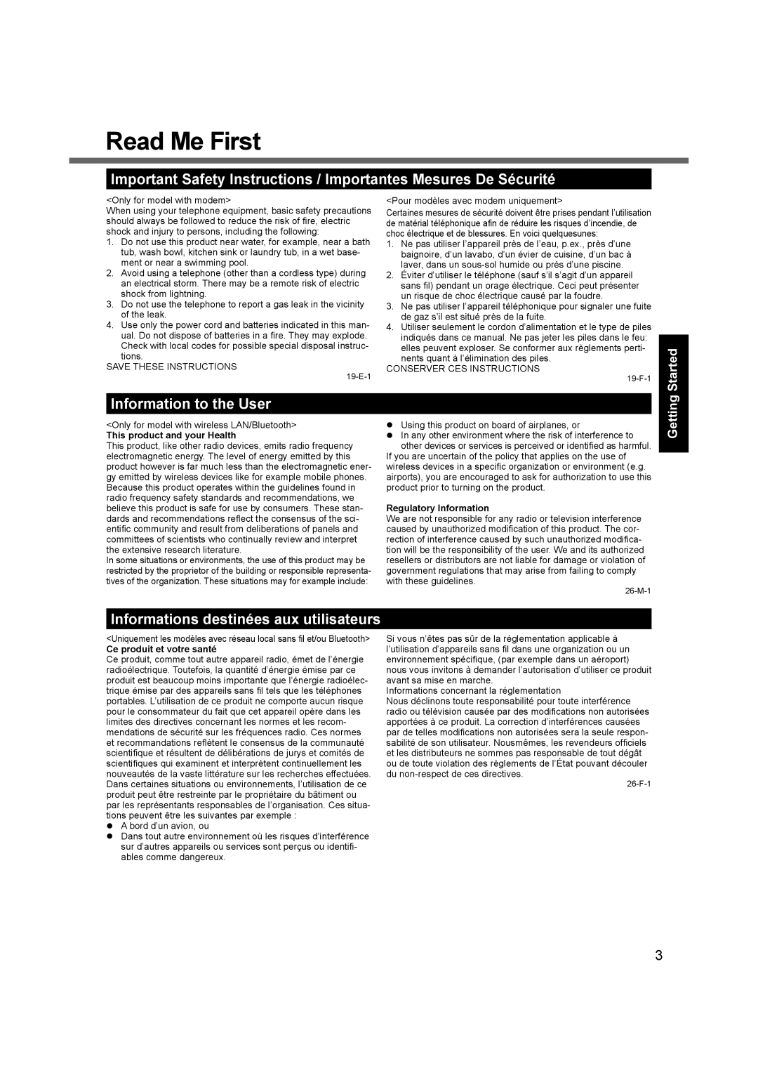 Panasonic CF-31 appendix Read Me First, Information to the User, This product and your Health, Regulatory Information 