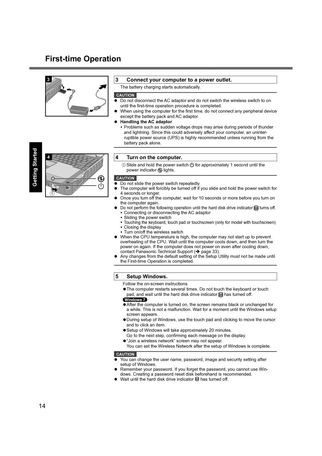 Panasonic CF-31 appendix First-time Operation, Handling the AC adaptor 