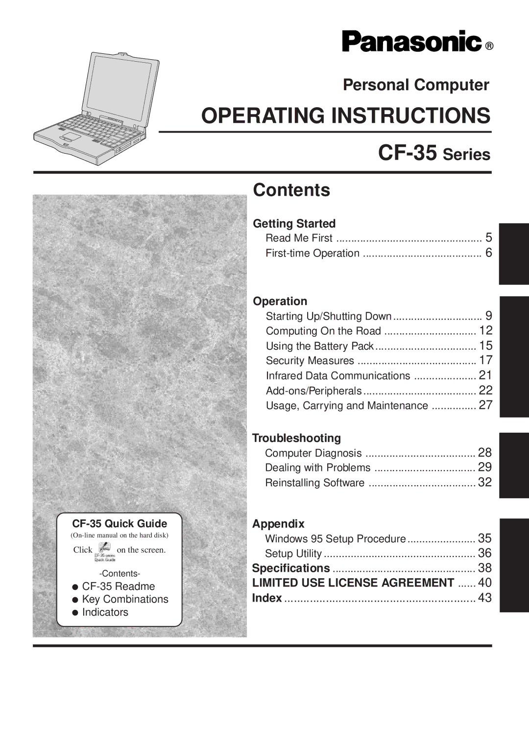 Panasonic CF-35 operating instructions Operating Instructions 