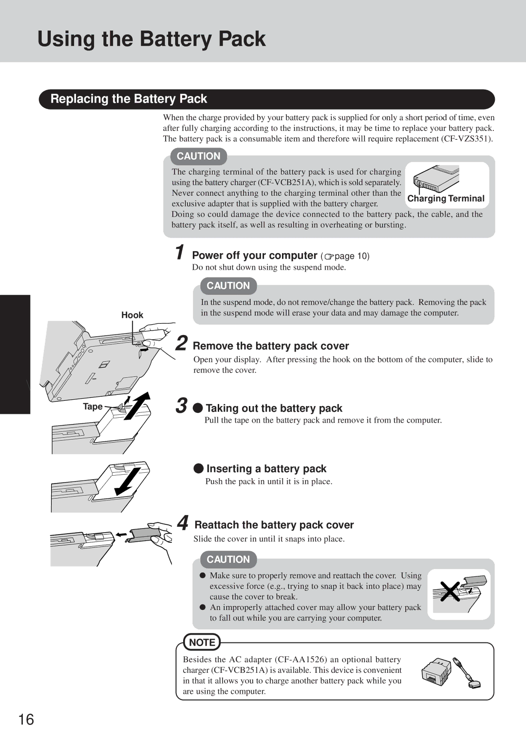 Panasonic CF-35 operating instructions Using the Battery Pack, Replacing the Battery Pack 