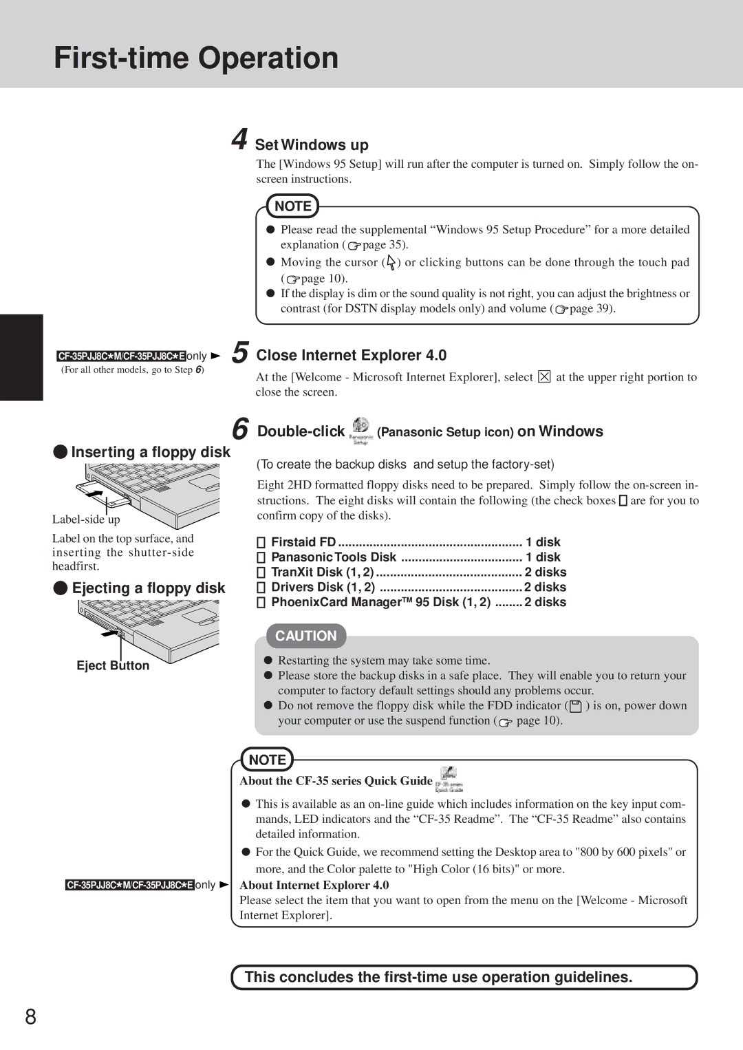 Panasonic CF-35 operating instructions First-time Operation 