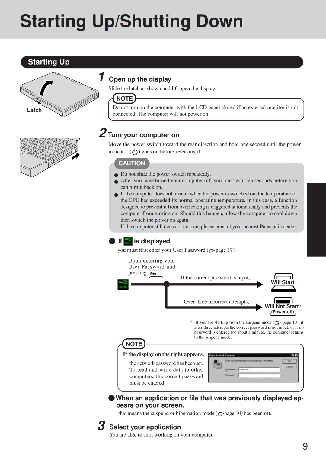 Panasonic CF-35 operating instructions Starting Up/Shutting Down 