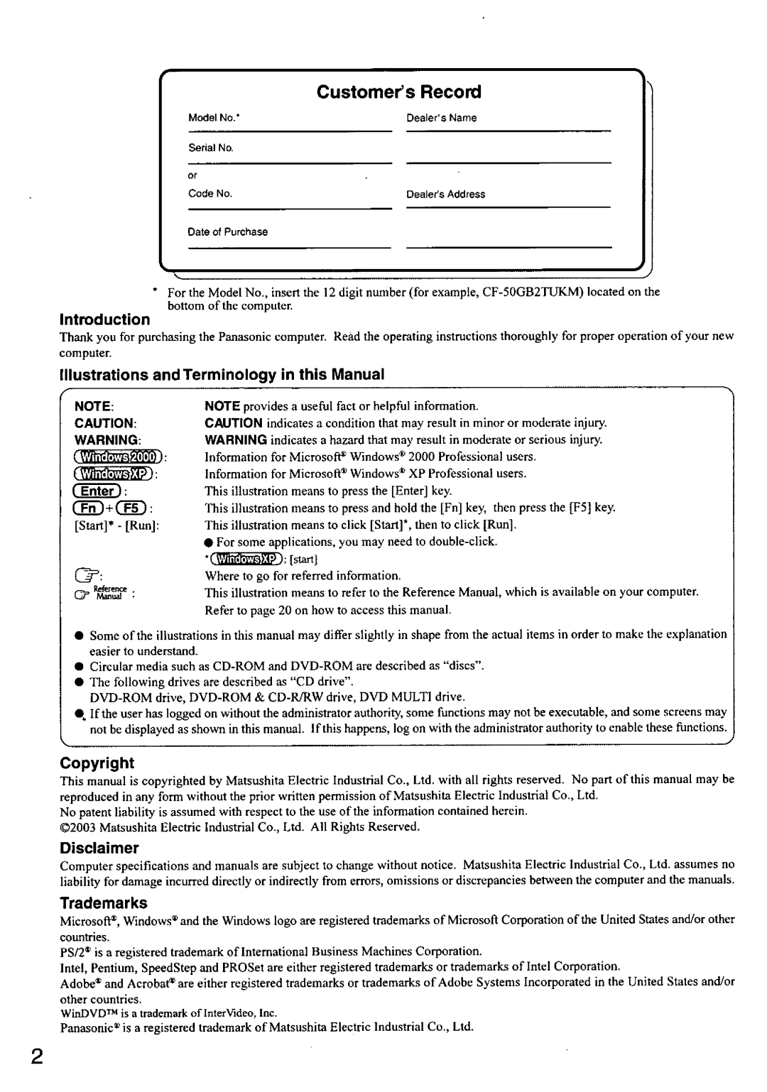 Panasonic CF-50 manual 