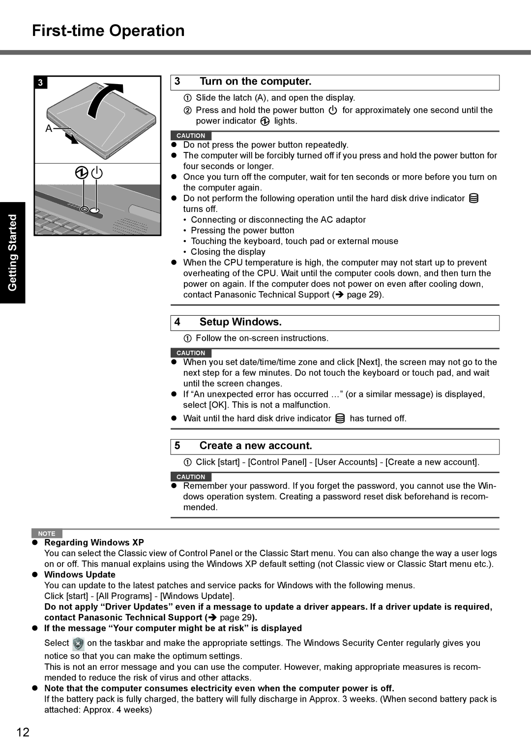 Panasonic CF-51 appendix First-time Operation, Turn on the computer, Setup Windows, Create a new account 