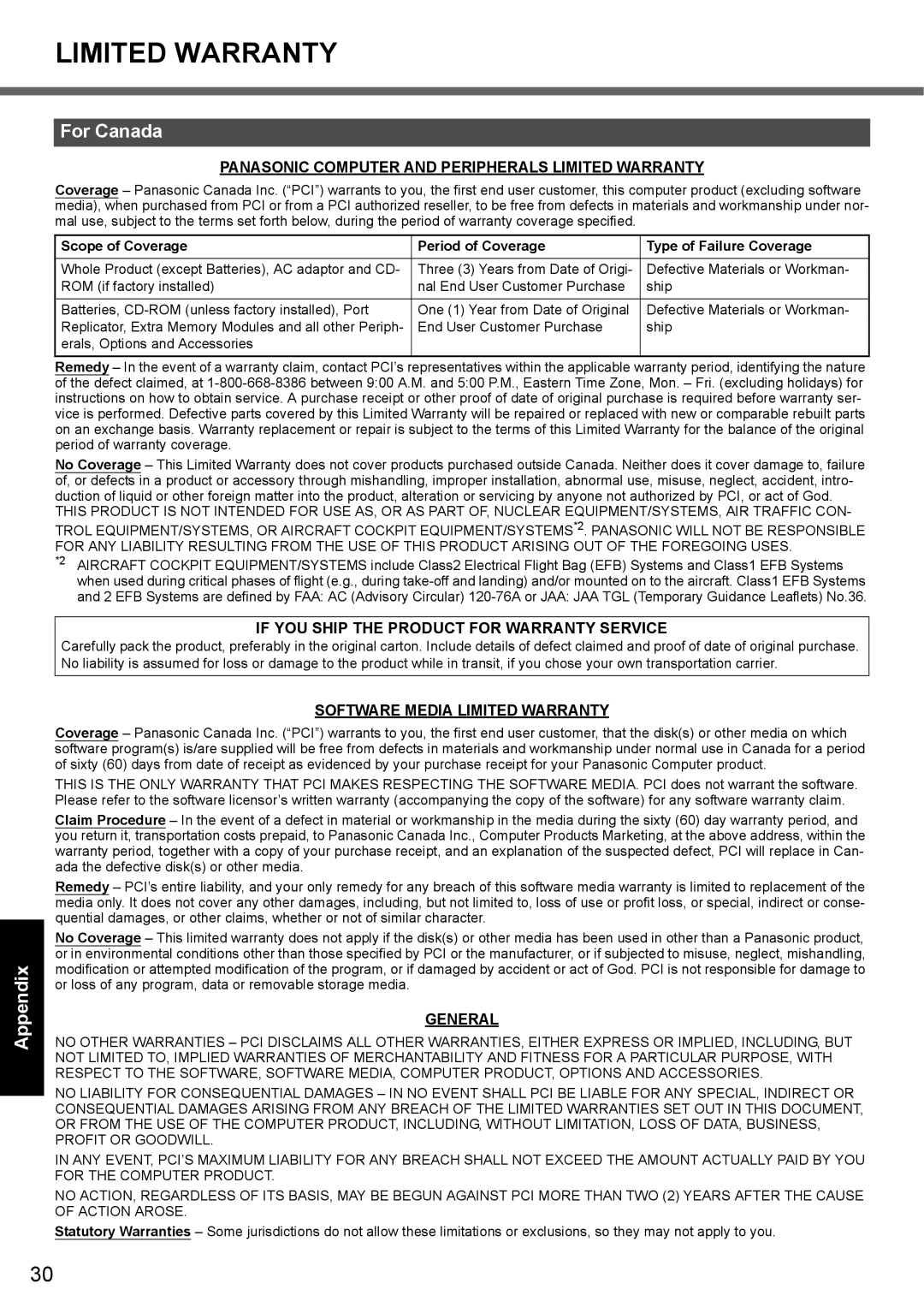 Panasonic CF-51 Panasonic Computer and Peripherals Limited Warranty, If YOU Ship the Product for Warranty Service, General 