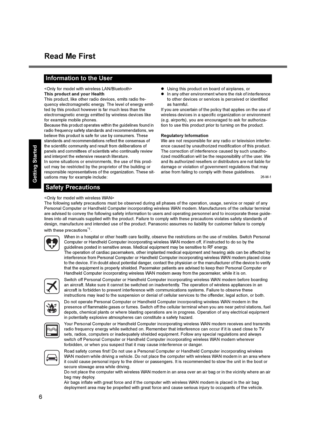 Panasonic CF-52 appendix Information to the User, Safety Precautions, This product and your Health, Regulatory Information 